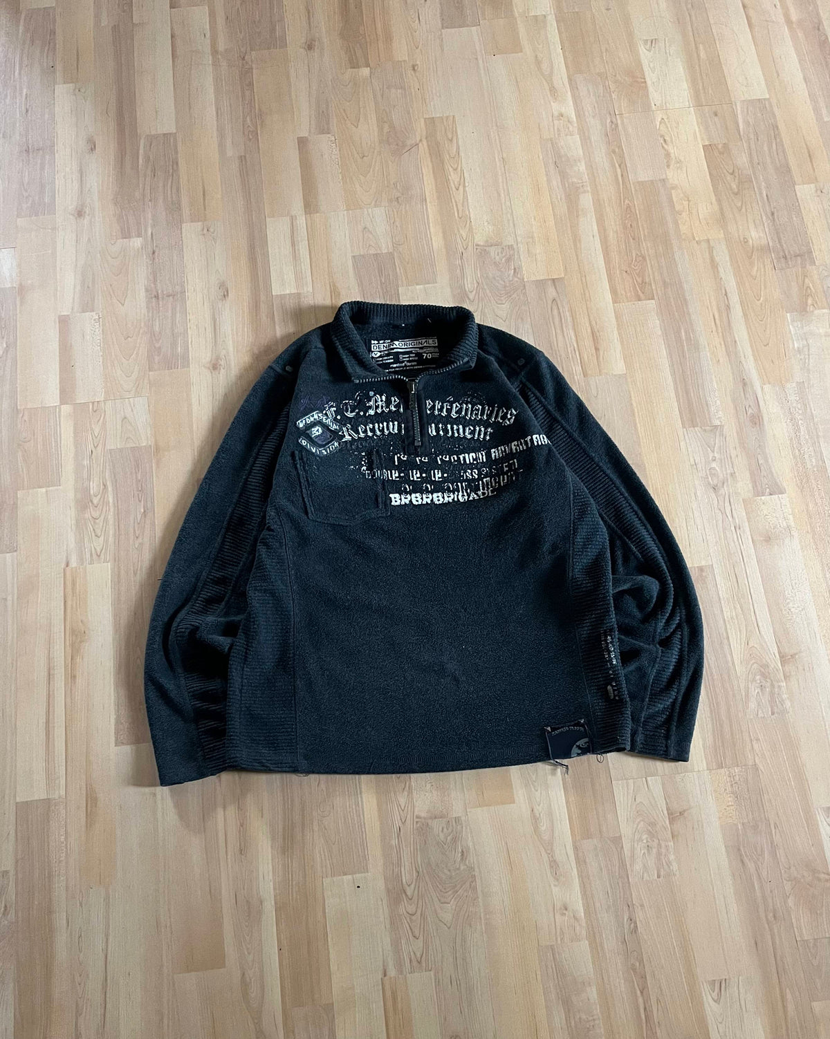 Y2K Dark Grey Grunge Manfred Denim Heavyweight Quarter-Zip Fleece (M)