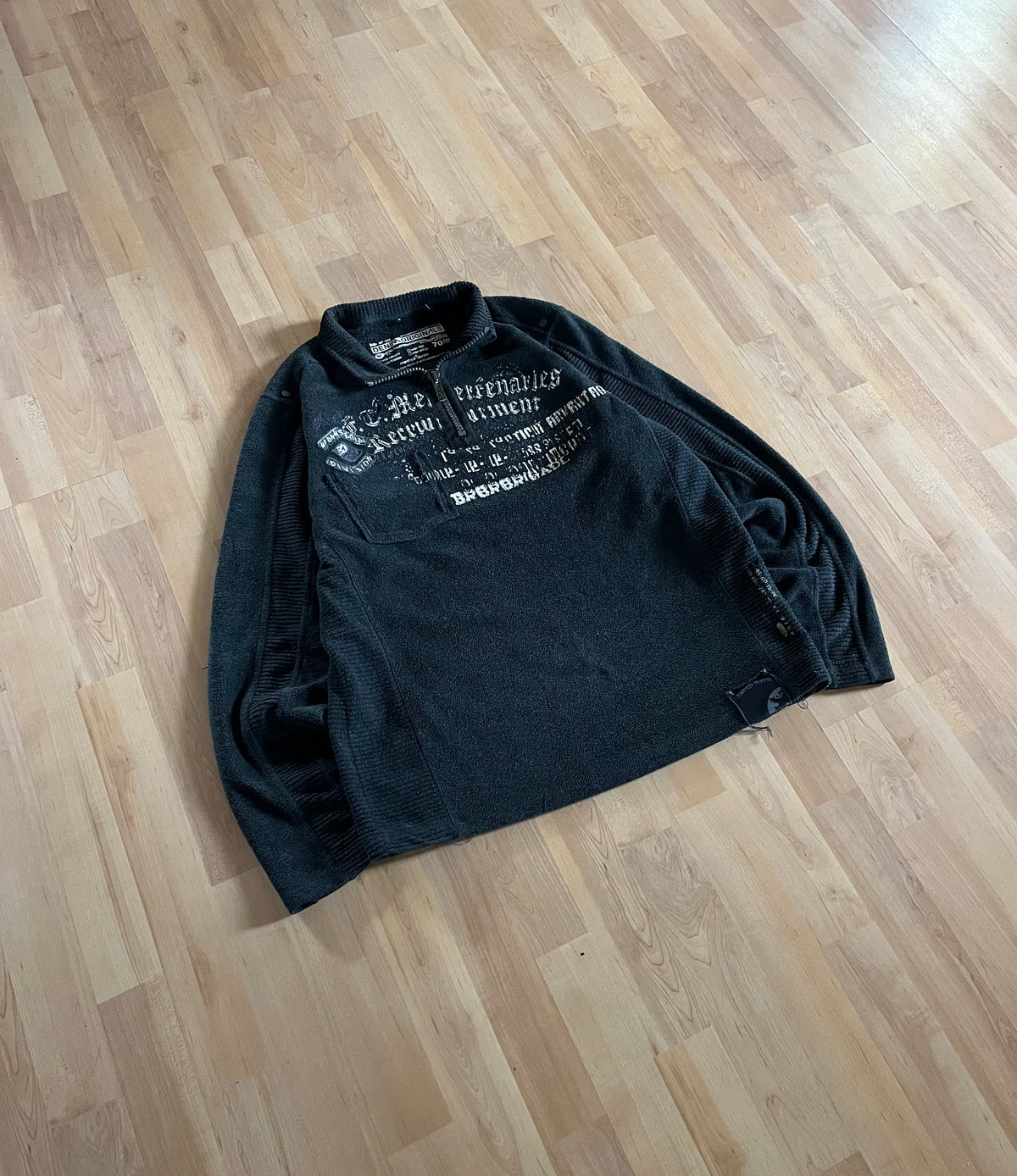 Y2K Dark Grey Grunge Manfred Denim Heavyweight Quarter-Zip Fleece (M)