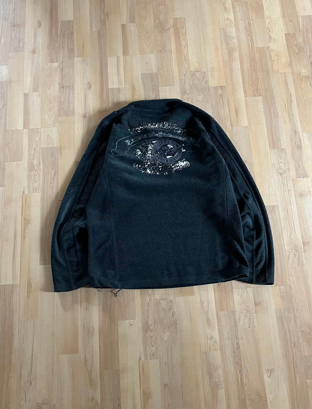 Y2K Dark Grey Grunge Manfred Denim Heavyweight Quarter-Zip Fleece (M)