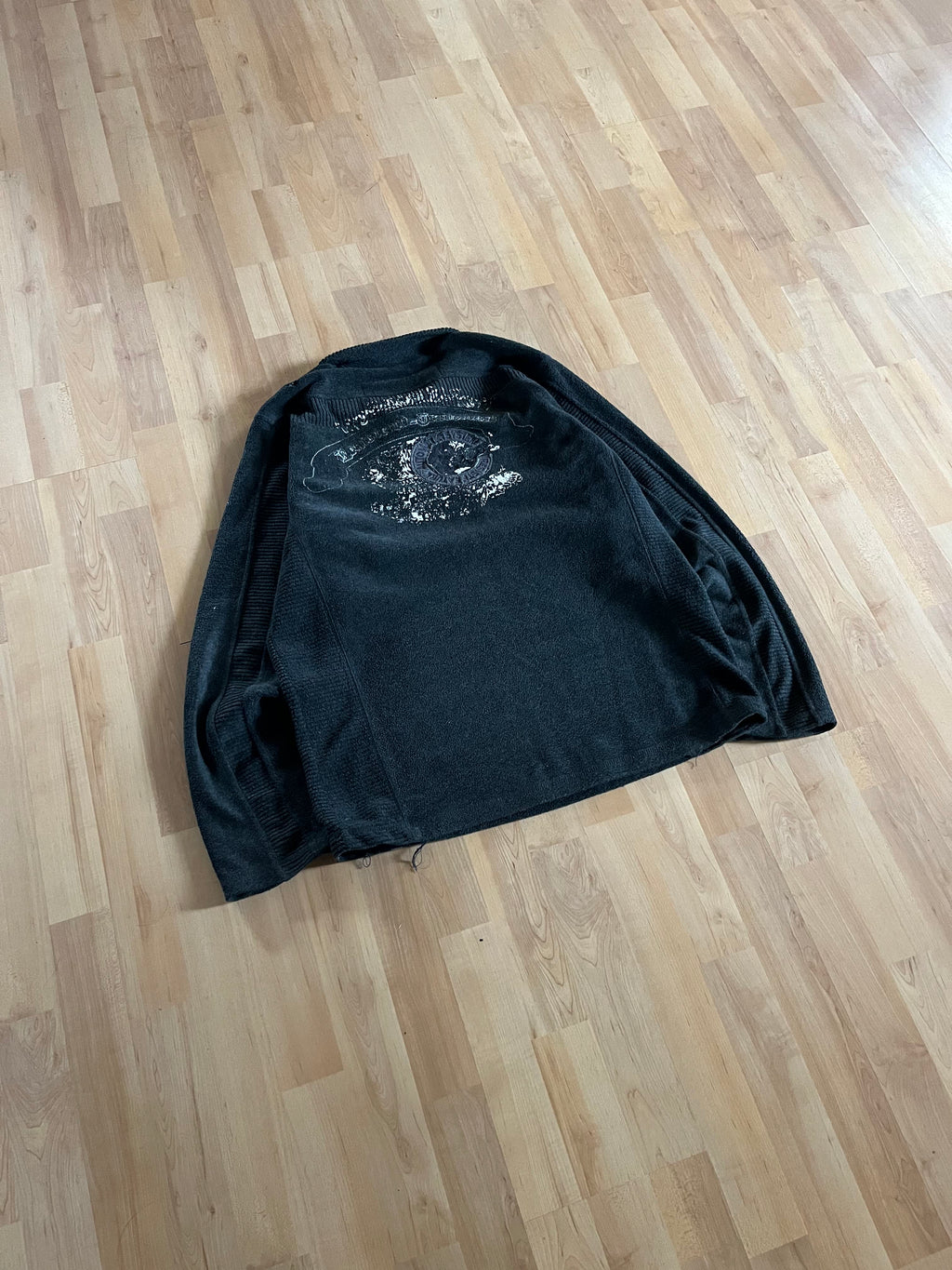 Y2K Dark Grey Grunge Manfred Denim Heavyweight Quarter-Zip Fleece (M)