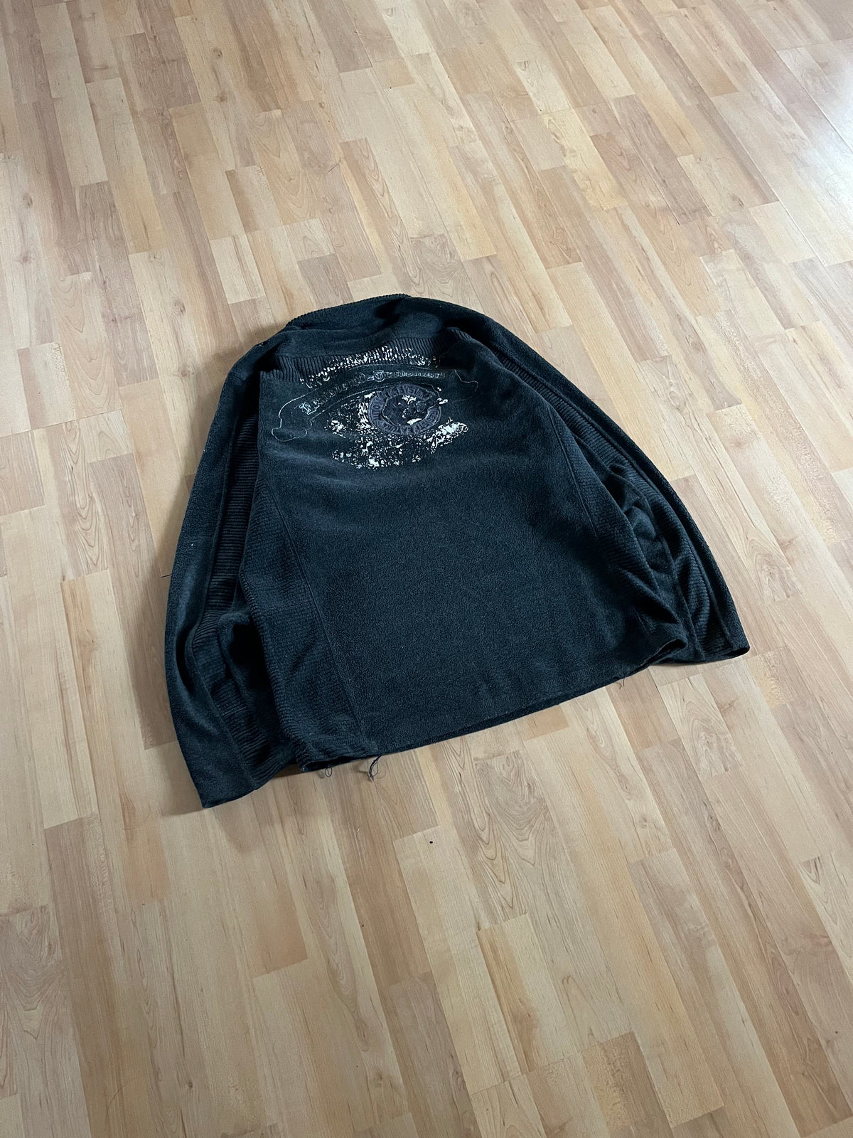 Y2K Dark Grey Grunge Manfred Denim Heavyweight Quarter-Zip Fleece (M)