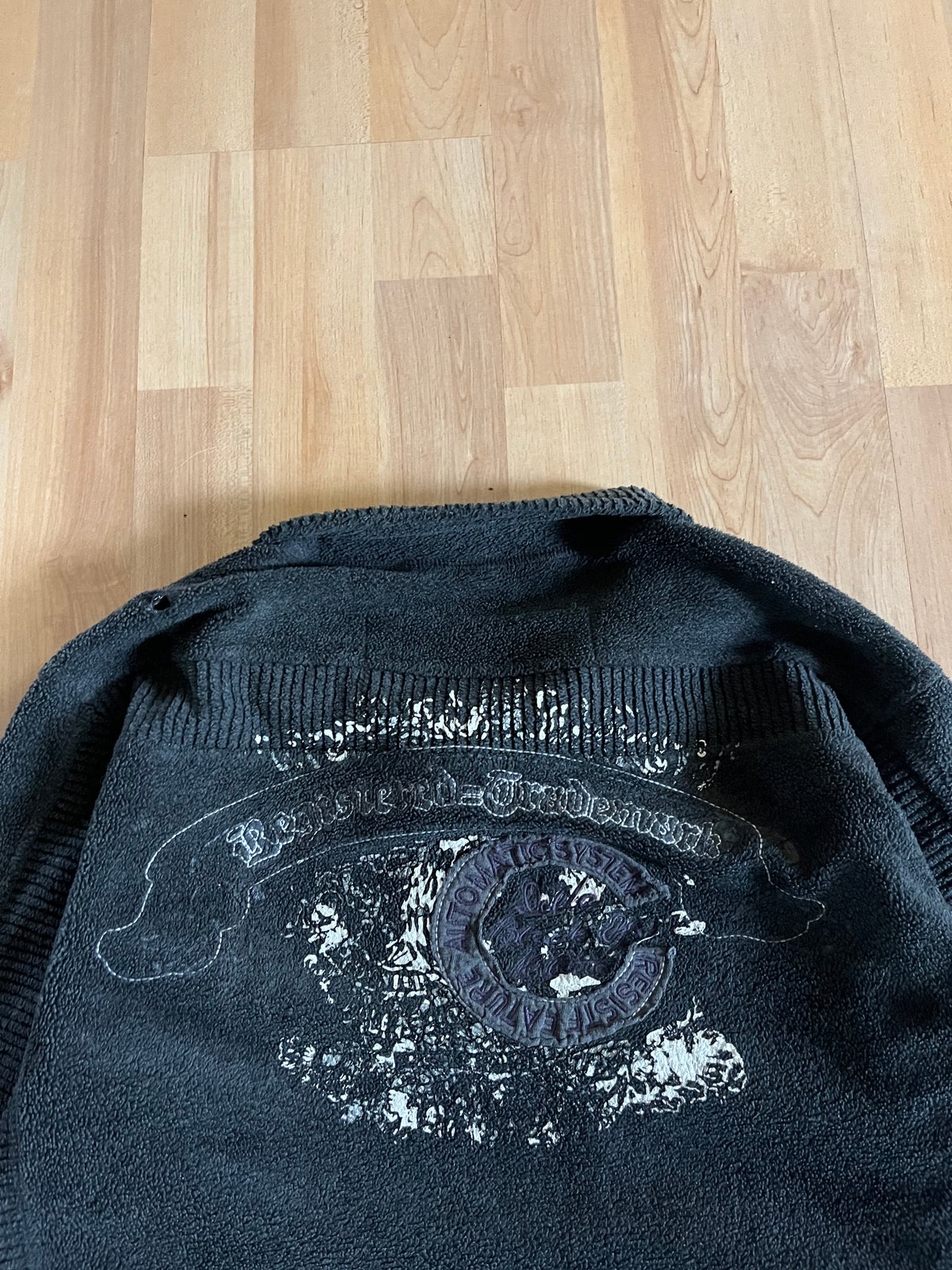 Y2K Dark Grey Grunge Manfred Denim Heavyweight Quarter-Zip Fleece (M)