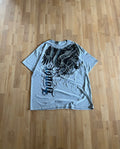 Y2K Grey Grunge Honor Print Eagle Graphic Heavyweight T-Shirt (XL)