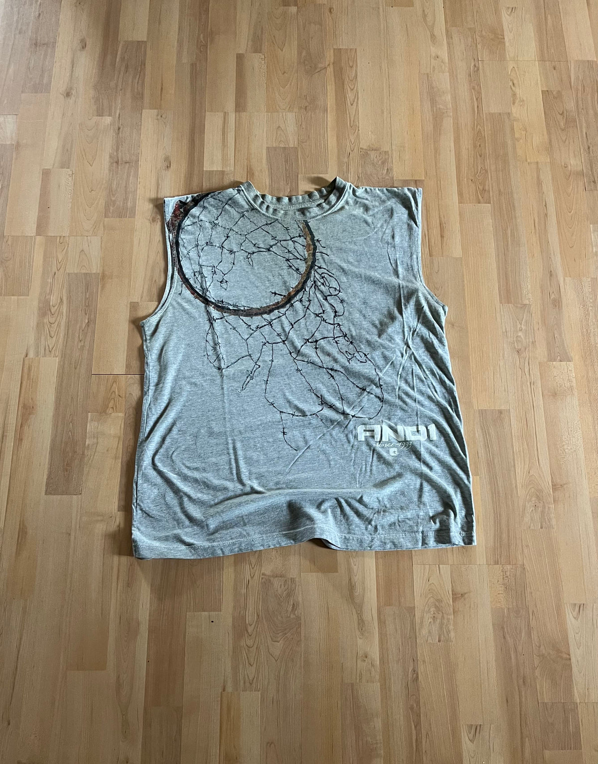 Y2K AND1 Heather Grey Rusted Hoop & Barbed Wire Graphic Tank Top (L)
