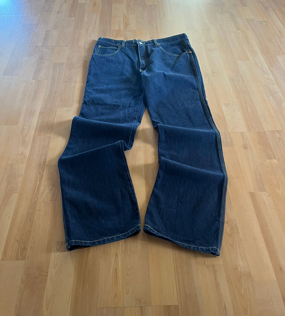 Y2K Dark Blue Jean Gabrielle Wing Embroidered Baggy Denim Jeans (W36)