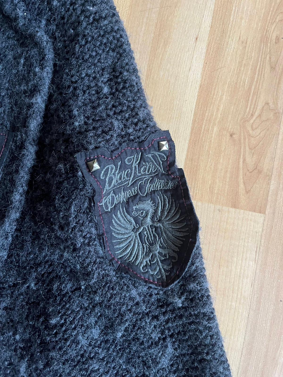 Y2K Grunge Blackäry Dark Cyber Goth Full-Zip Knit Hoodie (M)