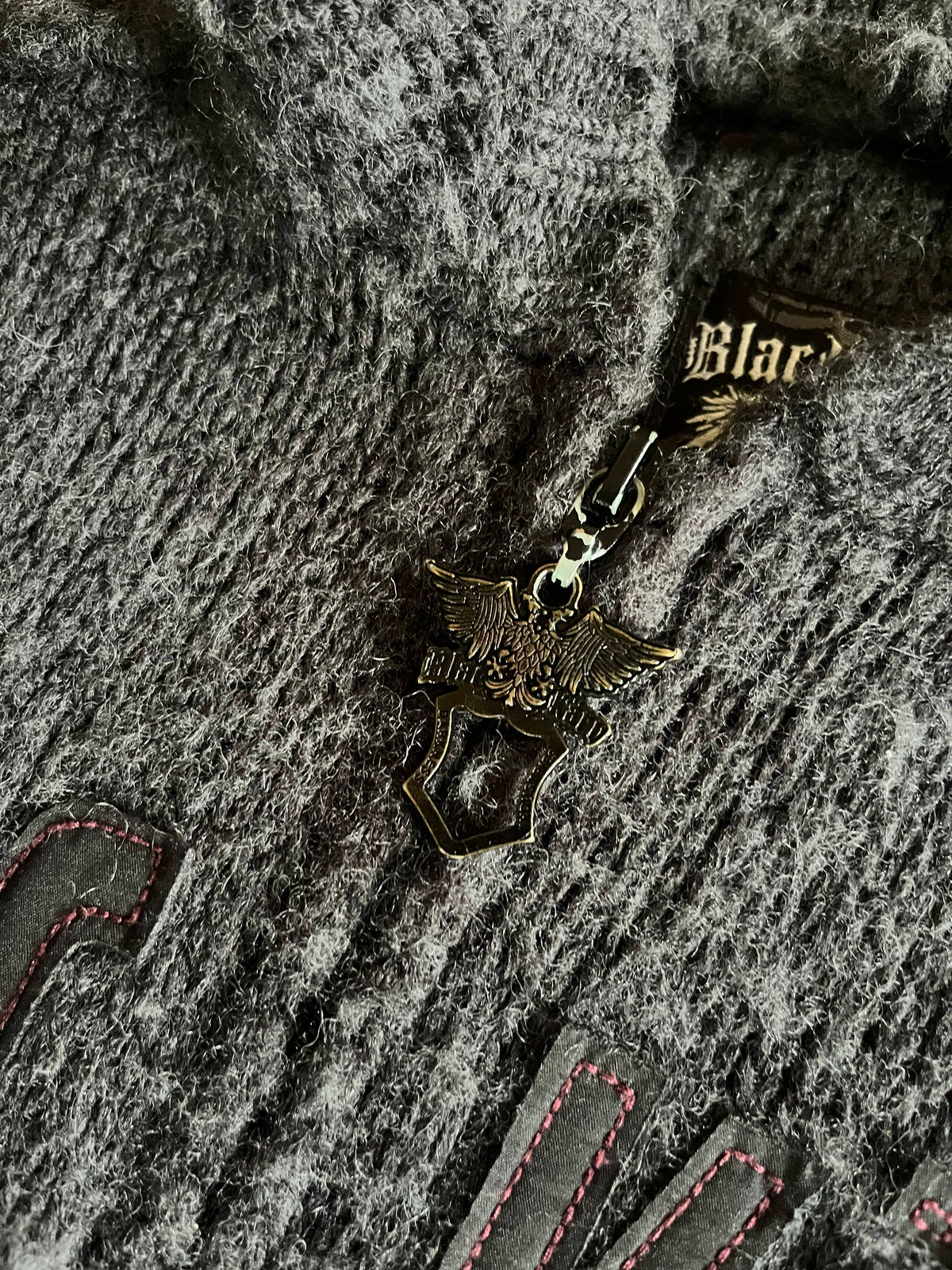 Y2K Grunge Blackäry Dark Cyber Goth Full-Zip Knit Hoodie (M)