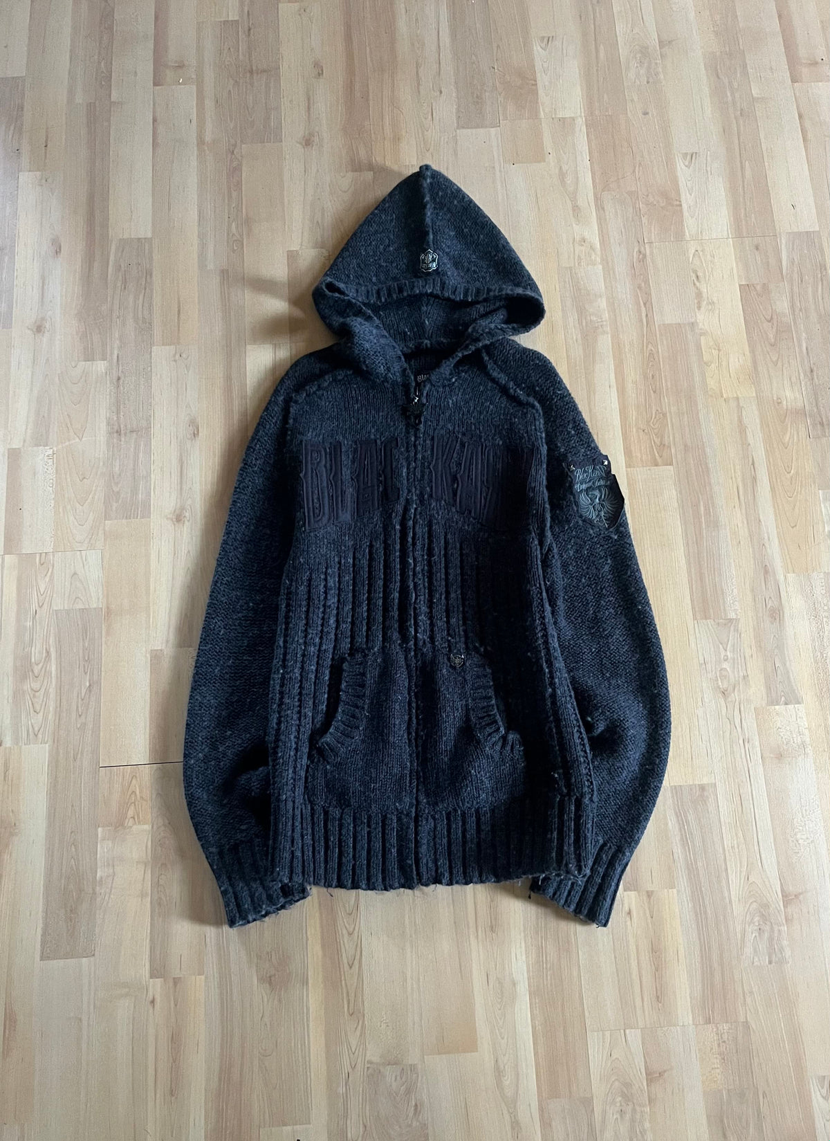 Y2K Grunge Blackäry Dark Cyber Goth Full-Zip Knit Hoodie (M)