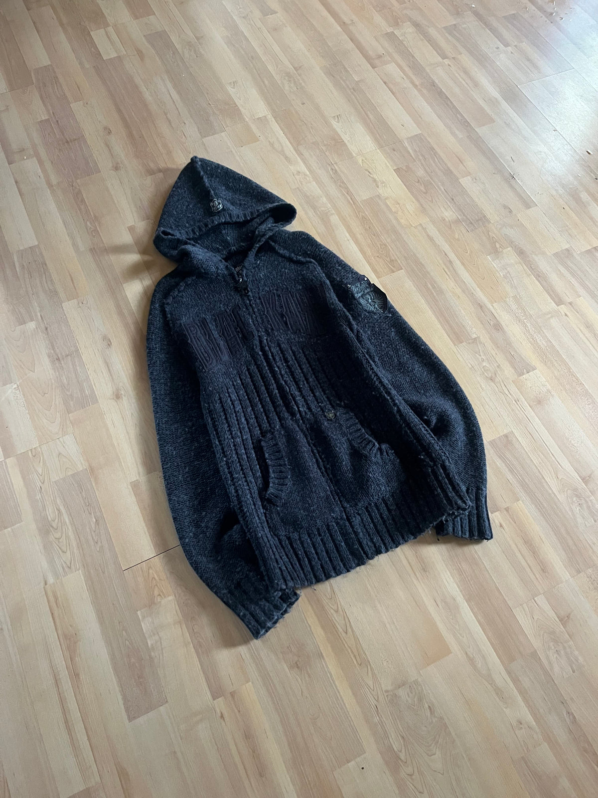Y2K Grunge Blackäry Dark Cyber Goth Full-Zip Knit Hoodie (M)