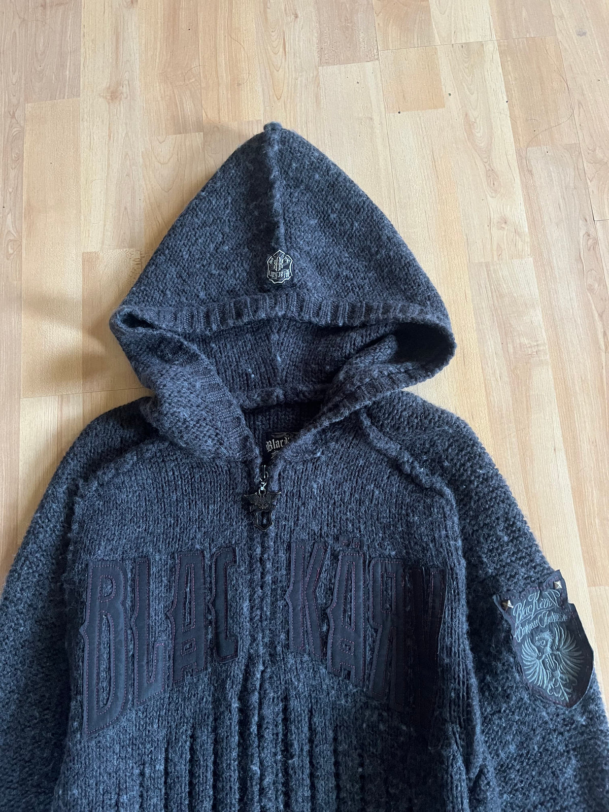 Y2K Grunge Blackäry Dark Cyber Goth Full-Zip Knit Hoodie (M)