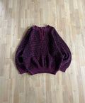 90s Impromptu Berry & Black Aztec Pattern Boxy Henley Knit Sweater (L)