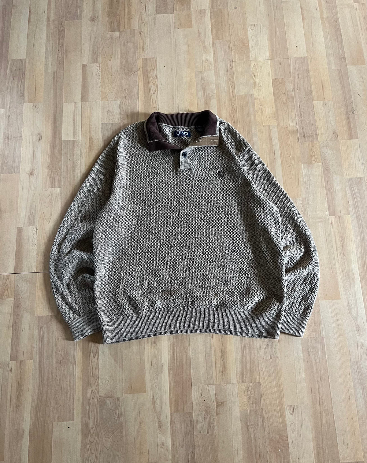 00s Chaps Light Brown Waffle Knit Henley Button-Up Knitwear (XL)