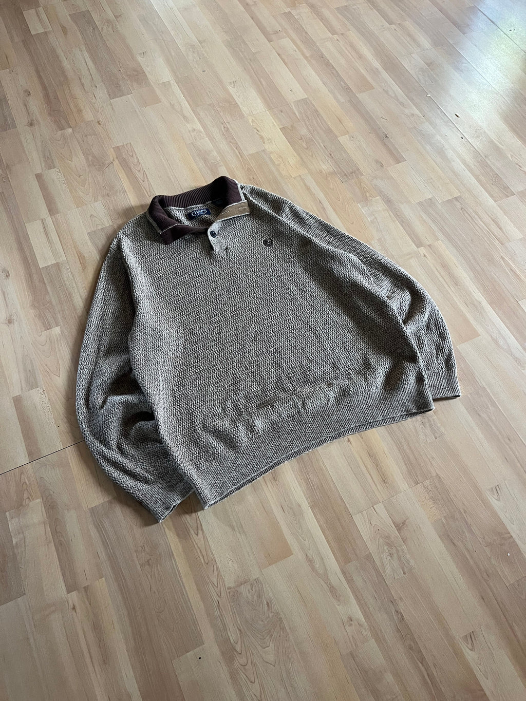00s Chaps Light Brown Waffle Knit Henley Button-Up Knitwear (XL)