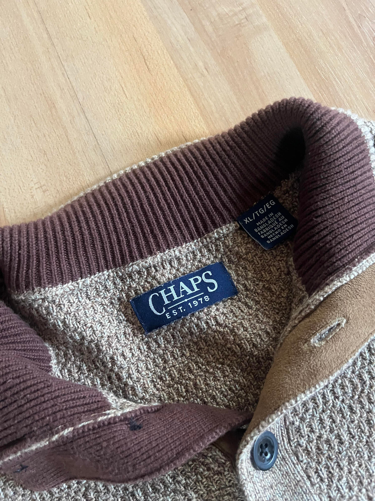 00s Chaps Light Brown Waffle Knit Henley Button-Up Knitwear (XL)