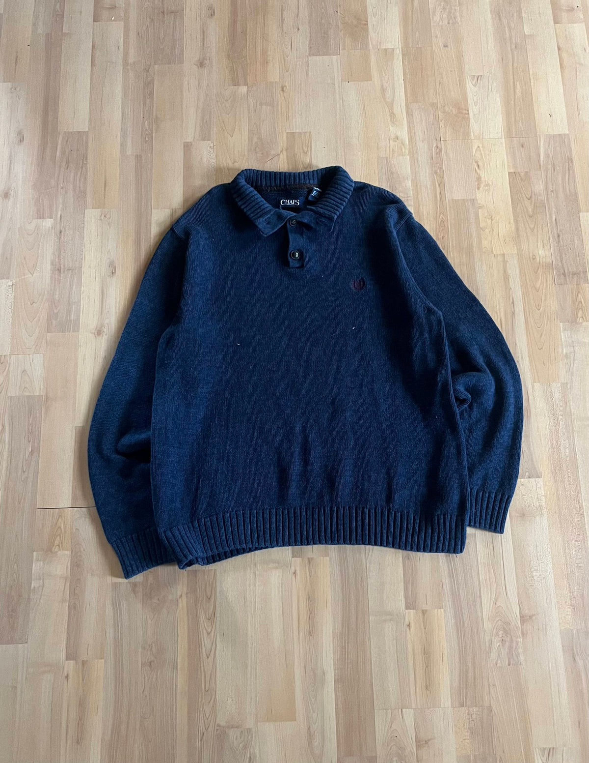 00s Chaps Navy Waffle Knit Henley Button-Up Knitwear (XL)