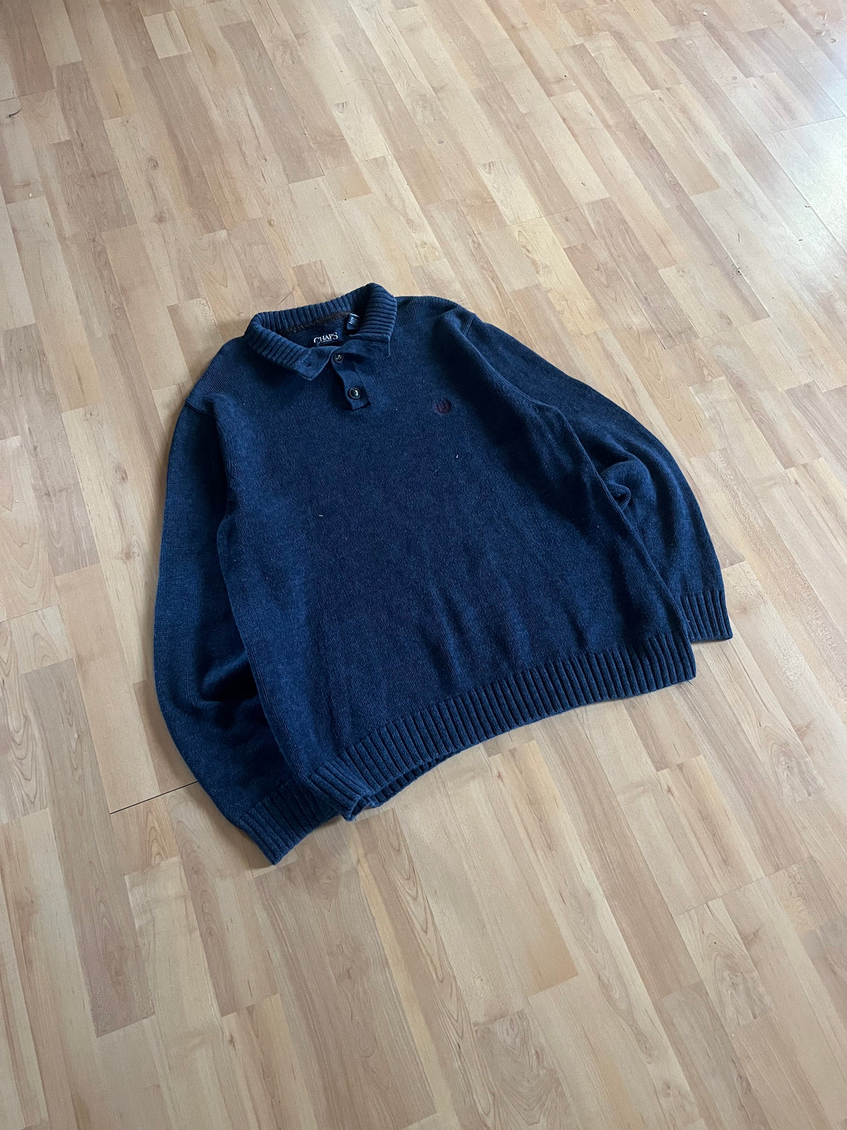 00s Chaps Navy Waffle Knit Henley Button-Up Knitwear (XL)