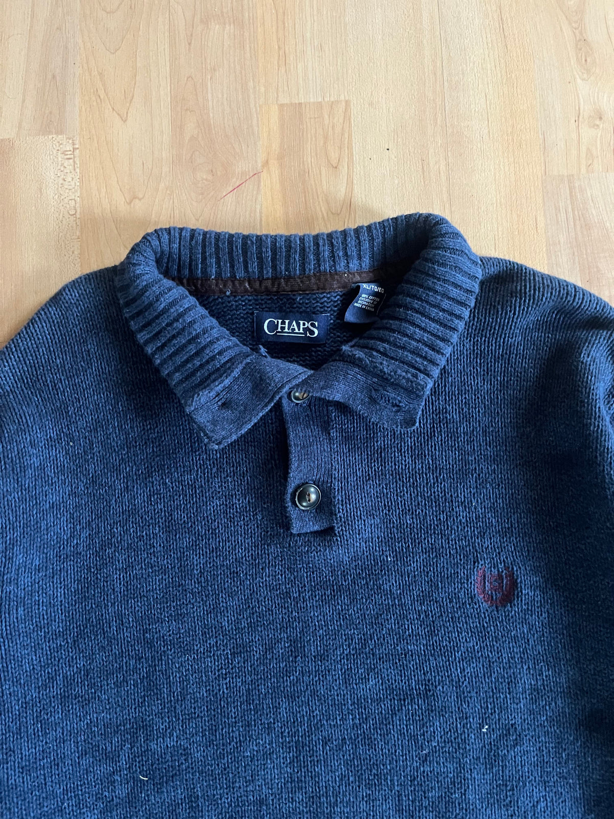 00s Chaps Navy Waffle Knit Henley Button-Up Knitwear (XL)