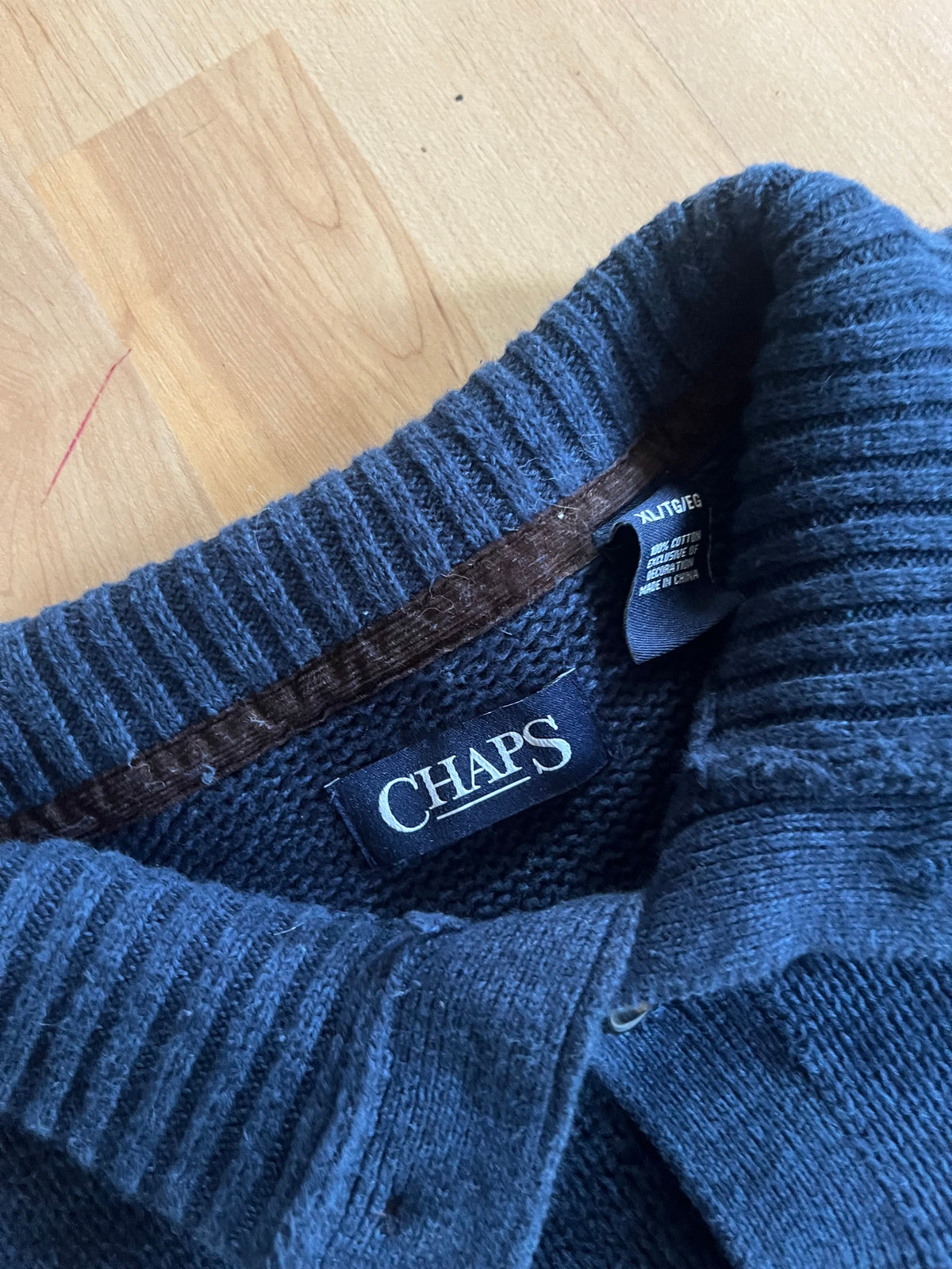 00s Chaps Navy Waffle Knit Henley Button-Up Knitwear (XL)