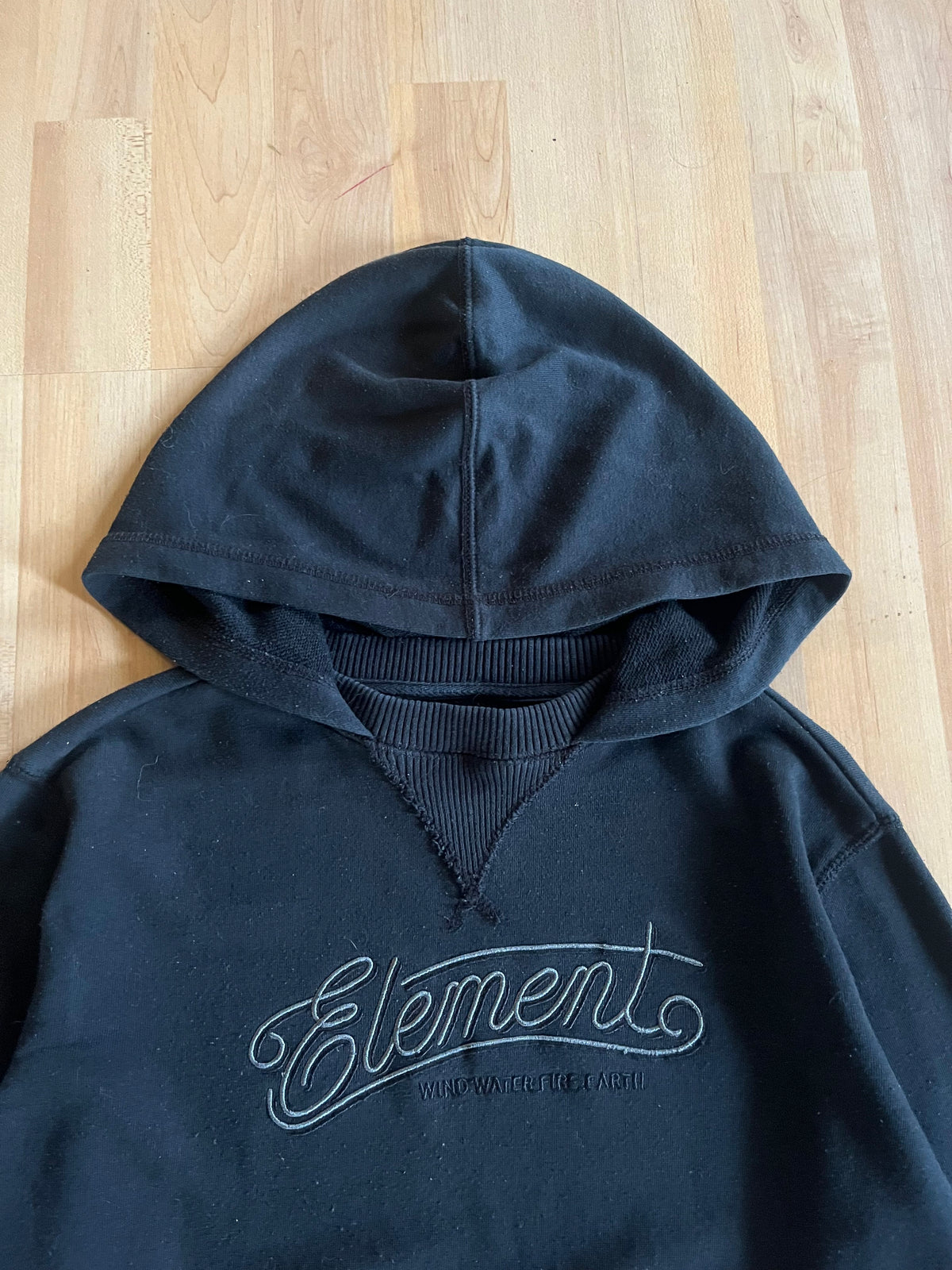 Y2K Black Element Heavyweight Cursive Spellout Hoodie (S)