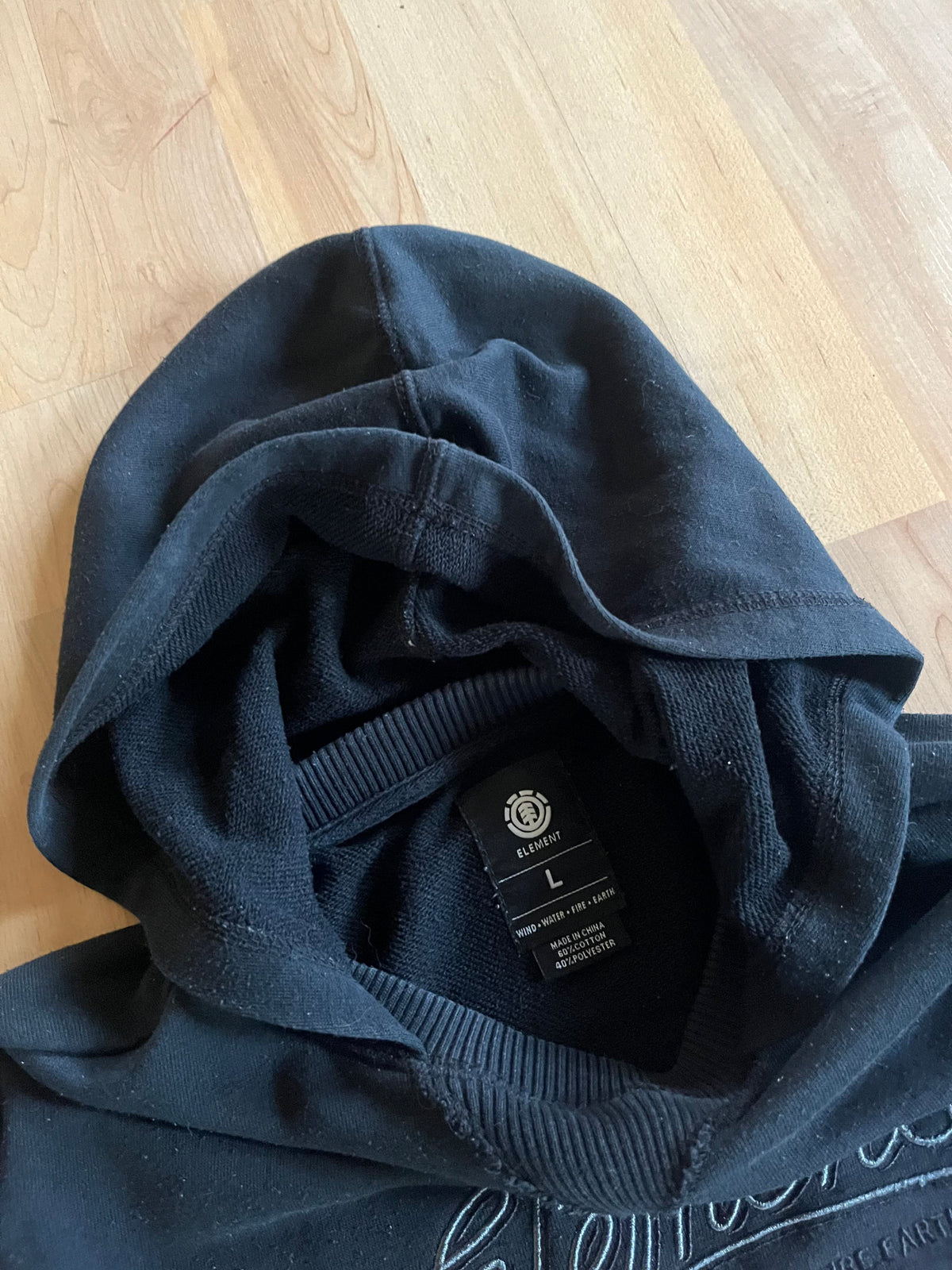 Y2K Black Element Heavyweight Cursive Spellout Hoodie (S)