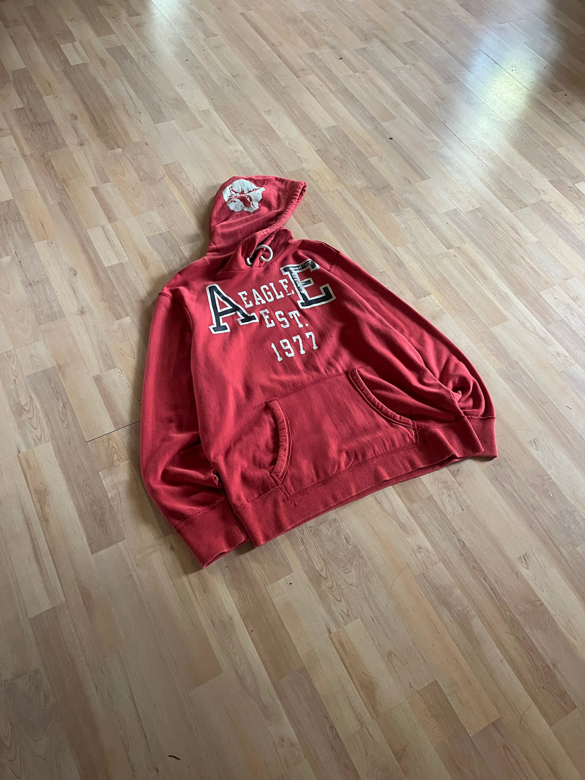 Y2K Red & White American Eagle AE 1977 Varsity Style Hoodie (XL)