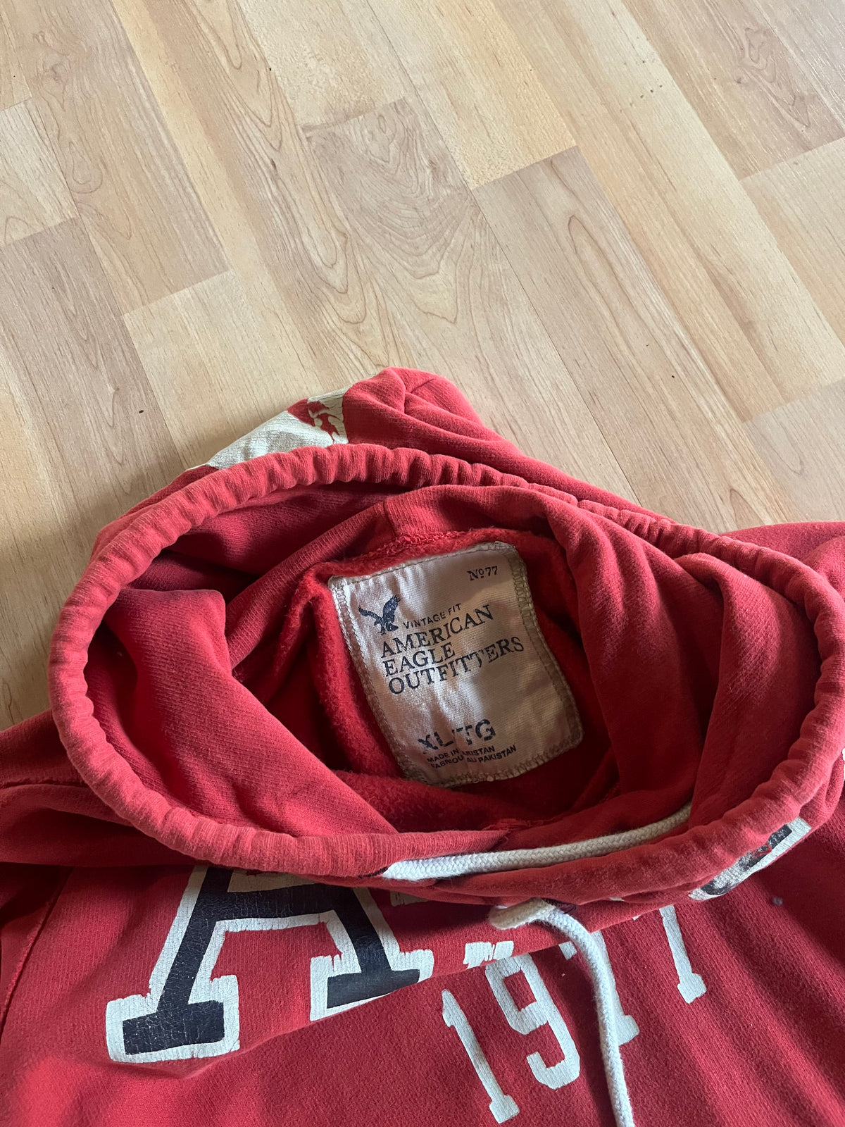 Y2K Red & White American Eagle AE 1977 Varsity Style Hoodie (XL)