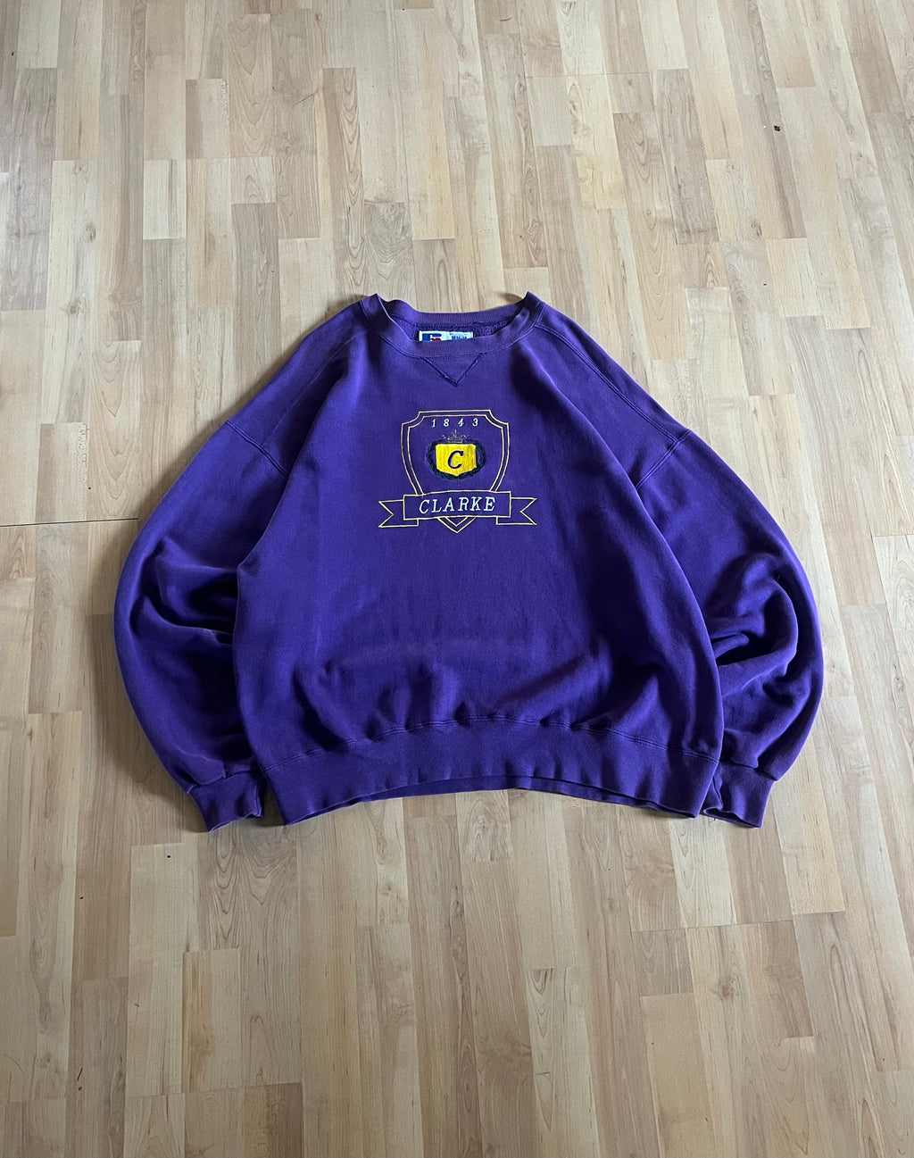 90s Purple Russell Athletic Clarke College Shield Crest Crewneck (XL)