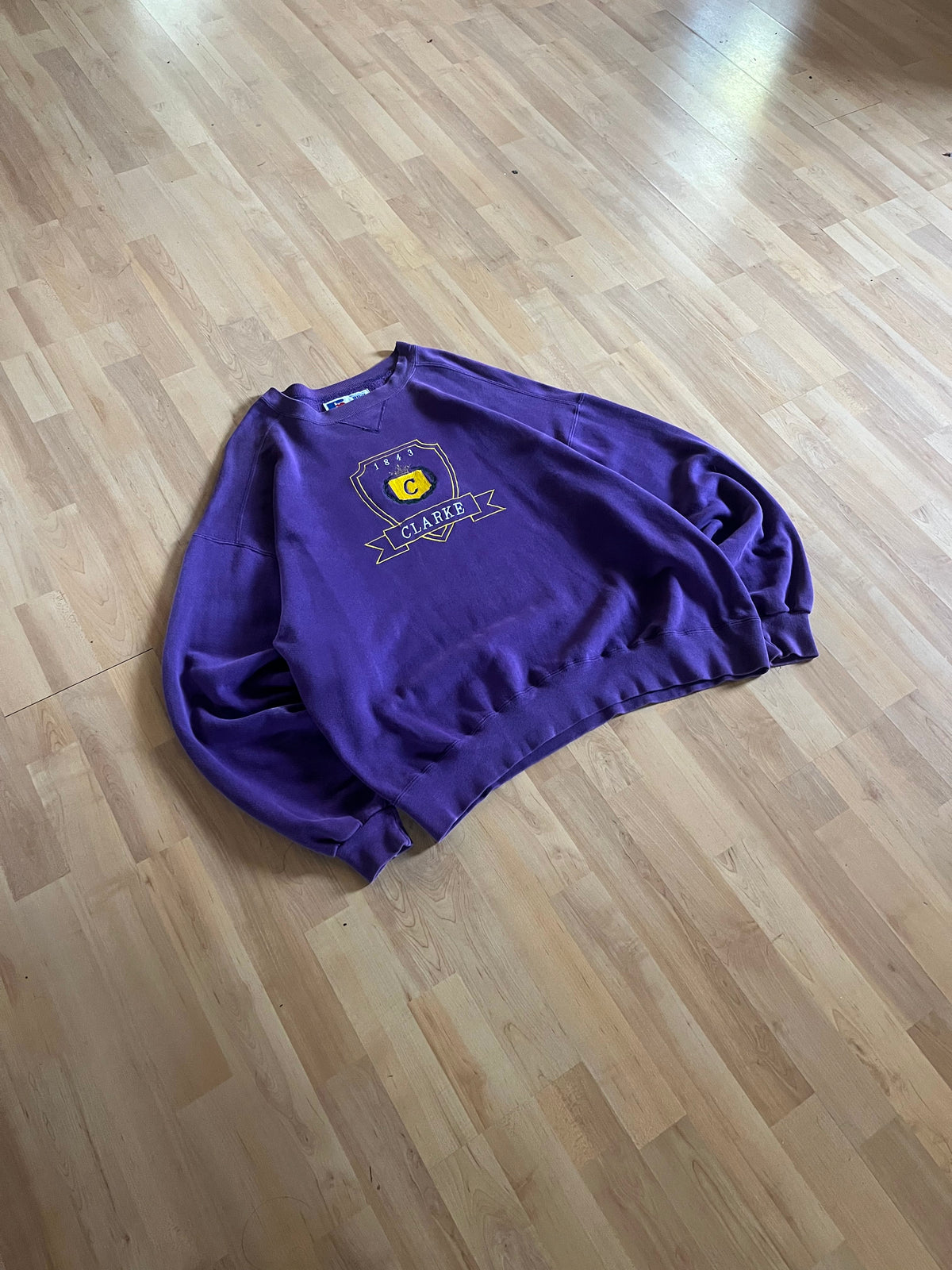 90s Purple Russell Athletic Clarke College Shield Crest Crewneck (XL)