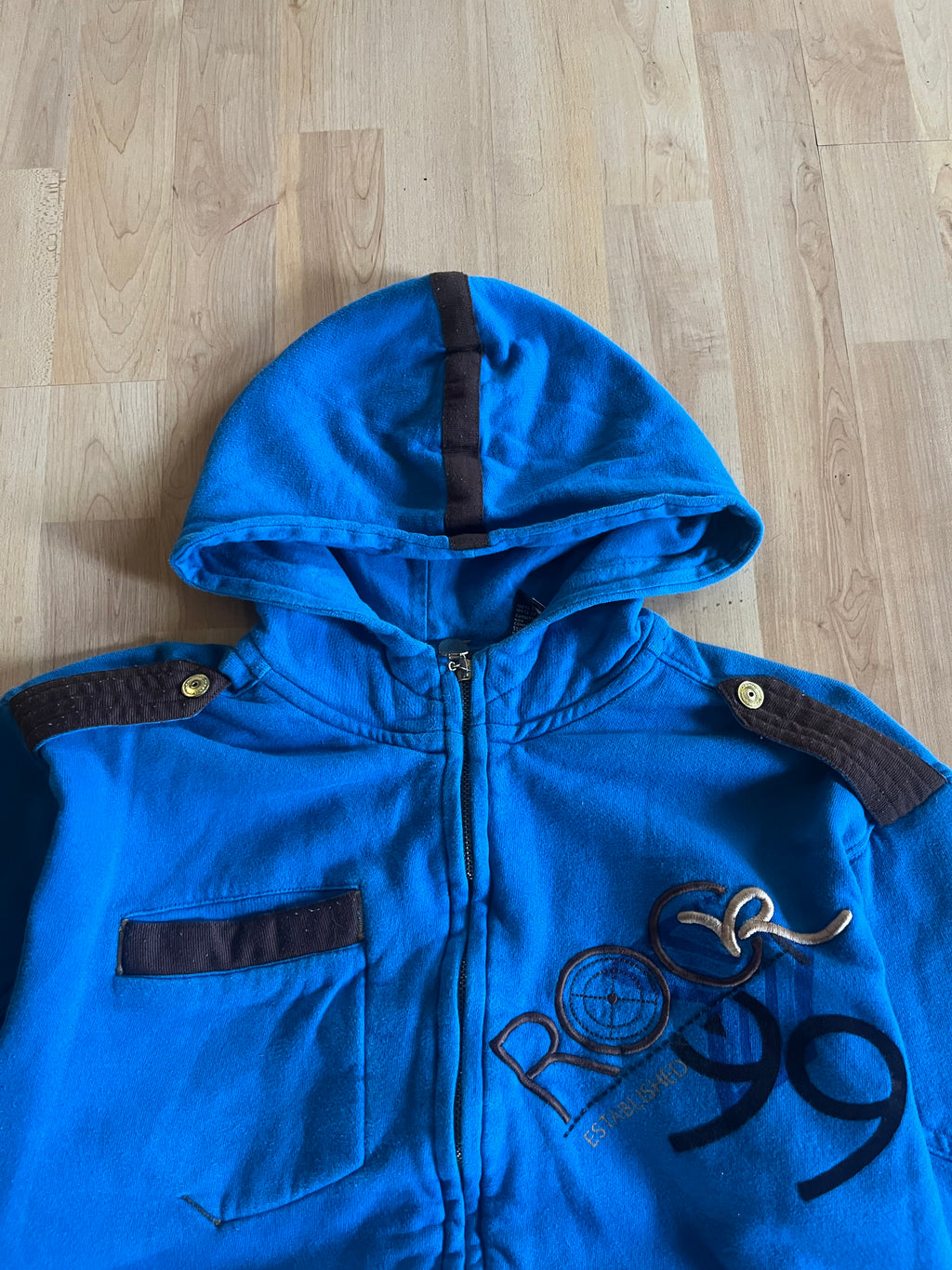 Y2K Blue Rocawear Grunge Roc 99 Heayweight Hoodie (S)