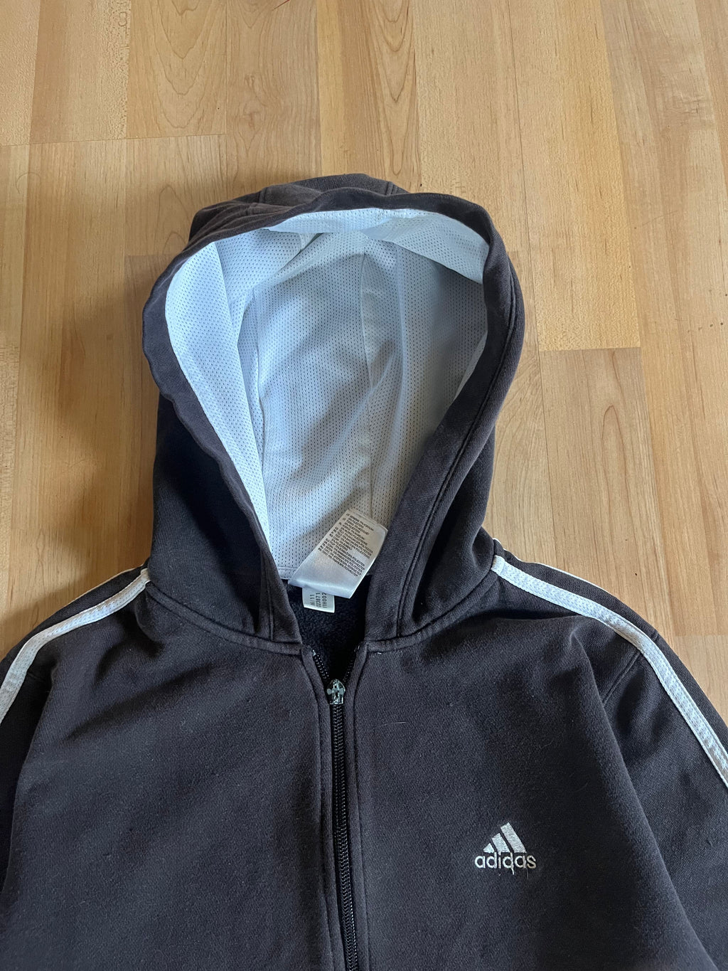 00s Black & White Adidas Cyber Graphic Ripple Back Zip-Up Hoodie (S)