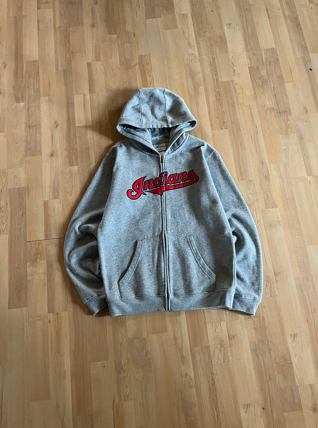 00s Grey & Red Cleveland Indians Spellout MLB Full-Zip Hoodie (S)