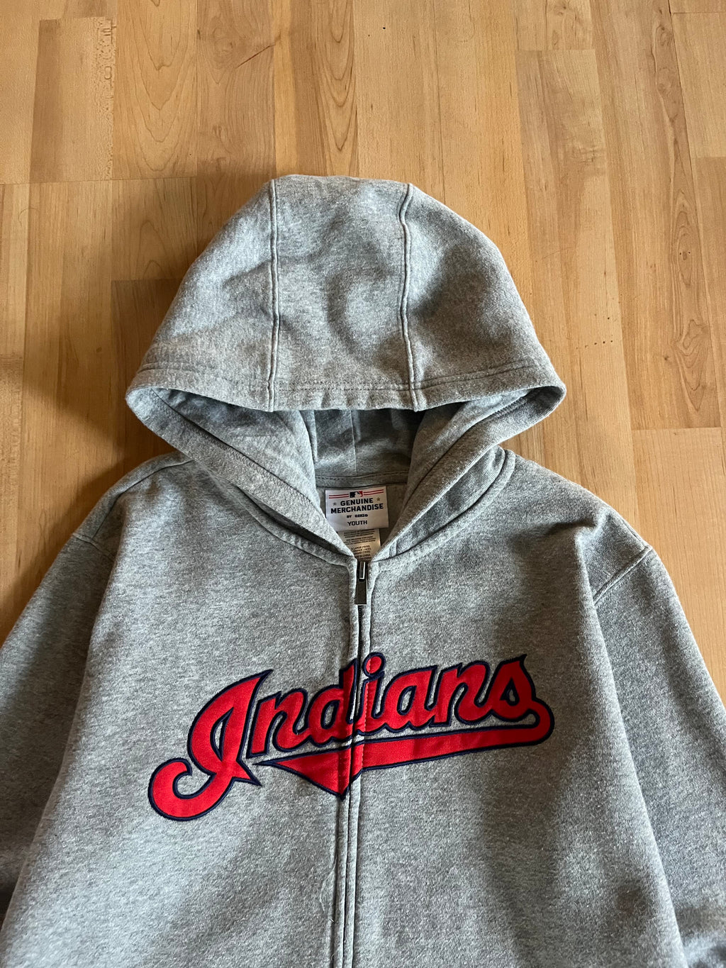 00s Grey & Red Cleveland Indians Spellout MLB Full-Zip Hoodie (S)