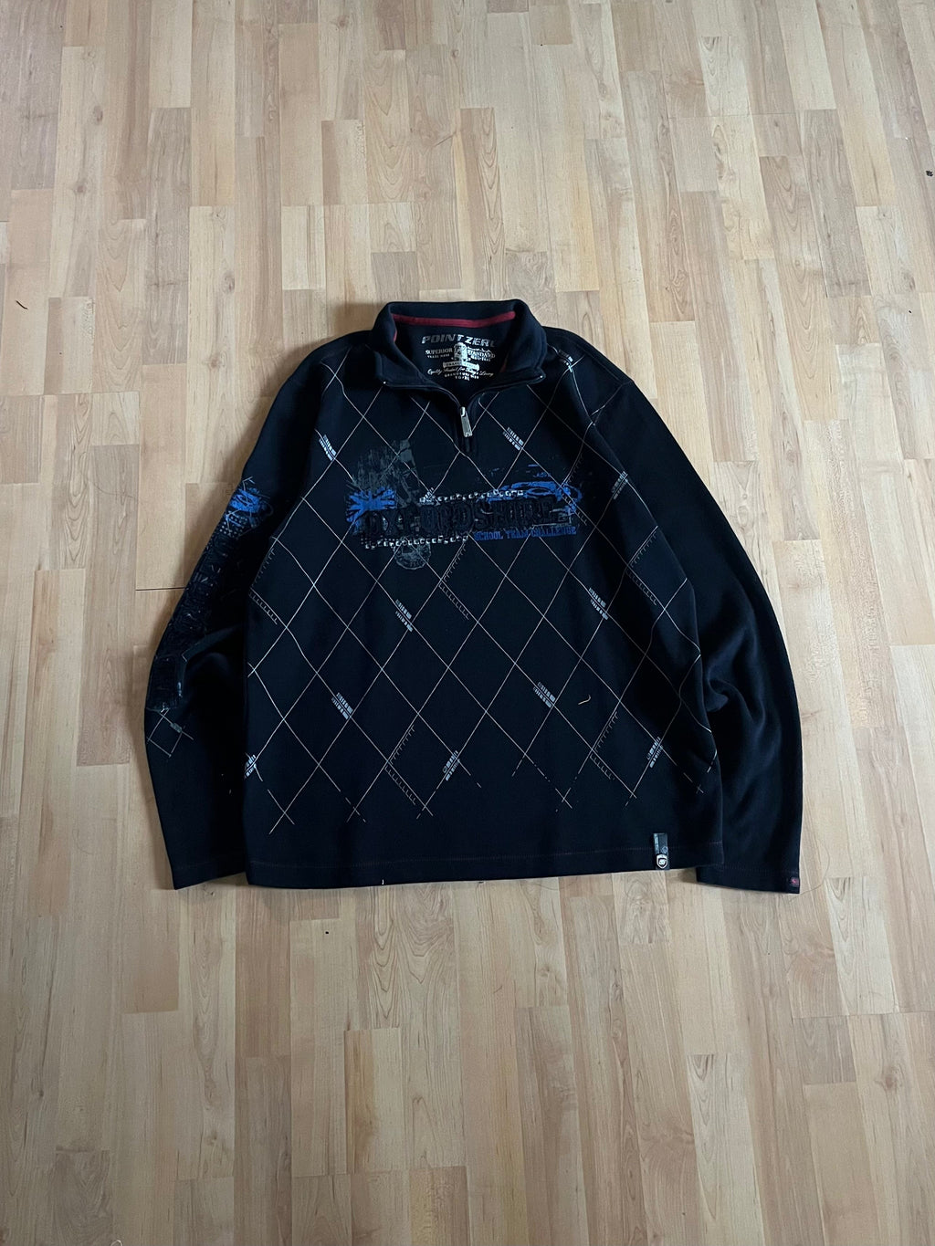 Y2K Black & White Diamond Pattern Point Zero Oxfordshire Quarter-Zip (XL)