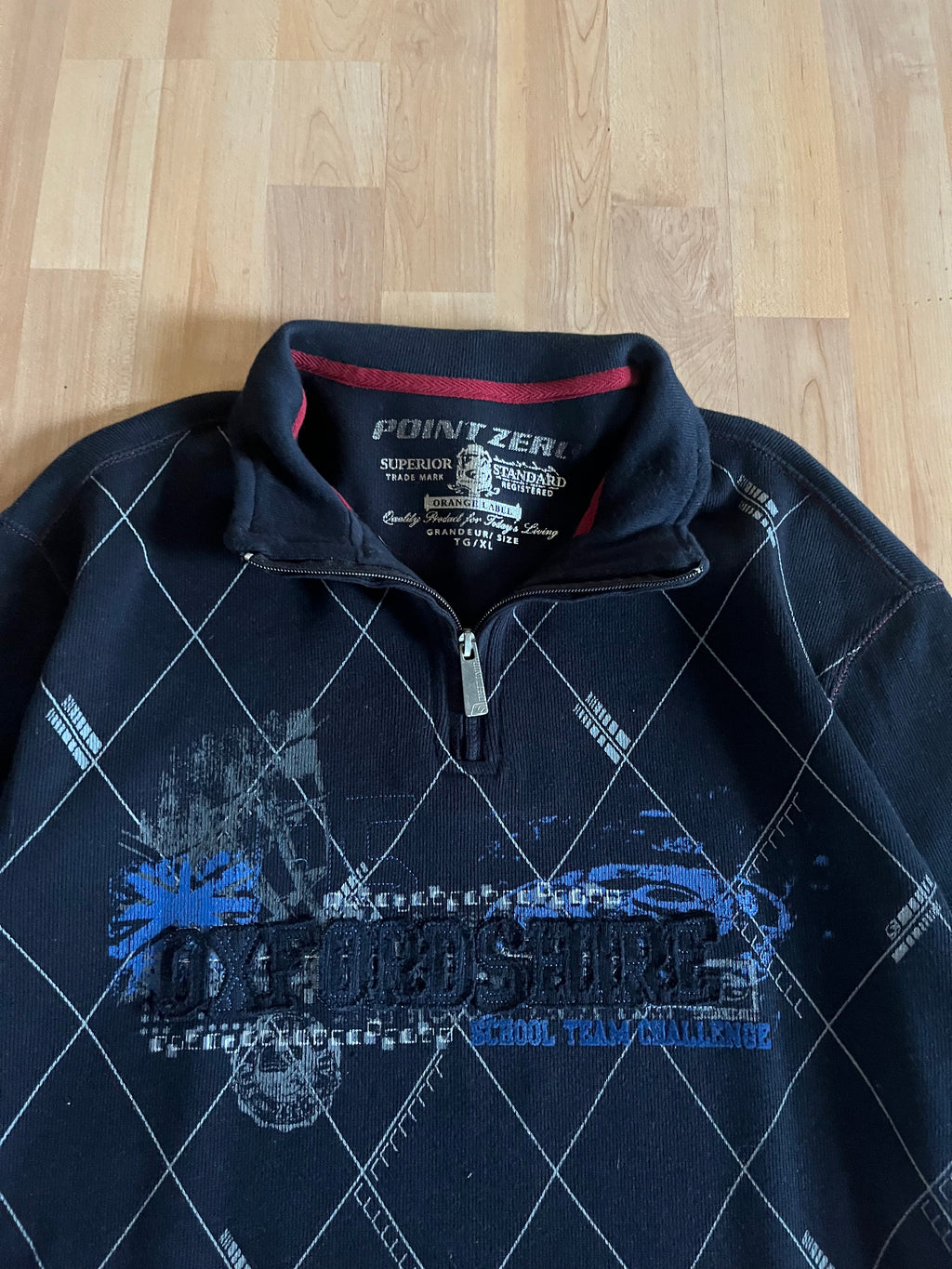 Y2K Black & White Diamond Pattern Point Zero Oxfordshire Quarter-Zip (XL)