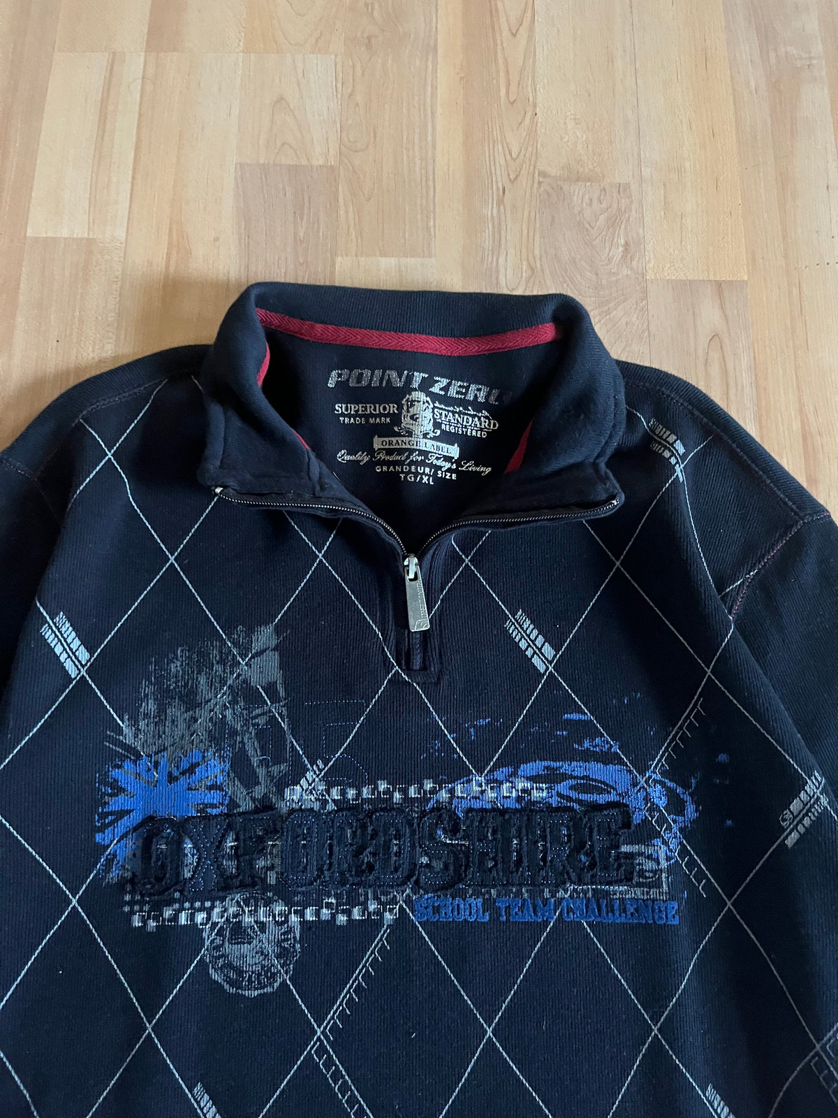 Y2K Black & White Diamond Pattern Point Zero Oxfordshire Quarter-Zip (XL)