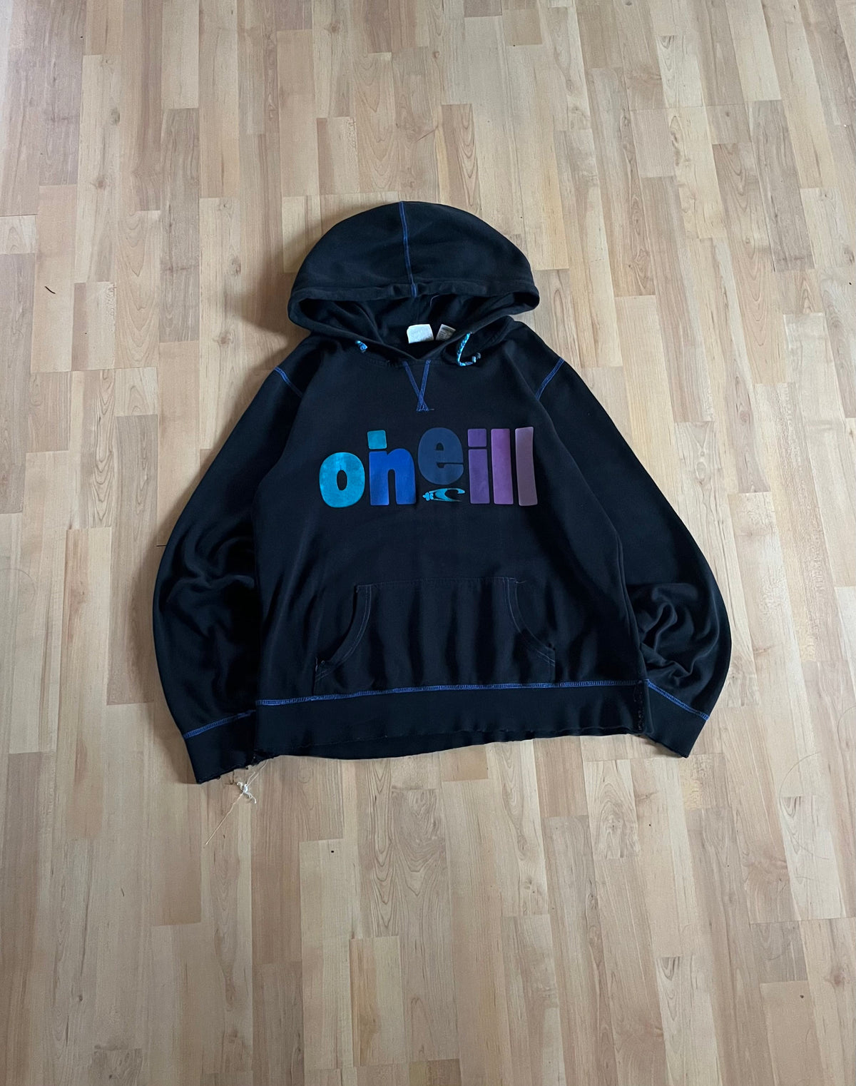 Y2K Black O'Neill Palm Tree Back Graphic Surf Hoodie (M)