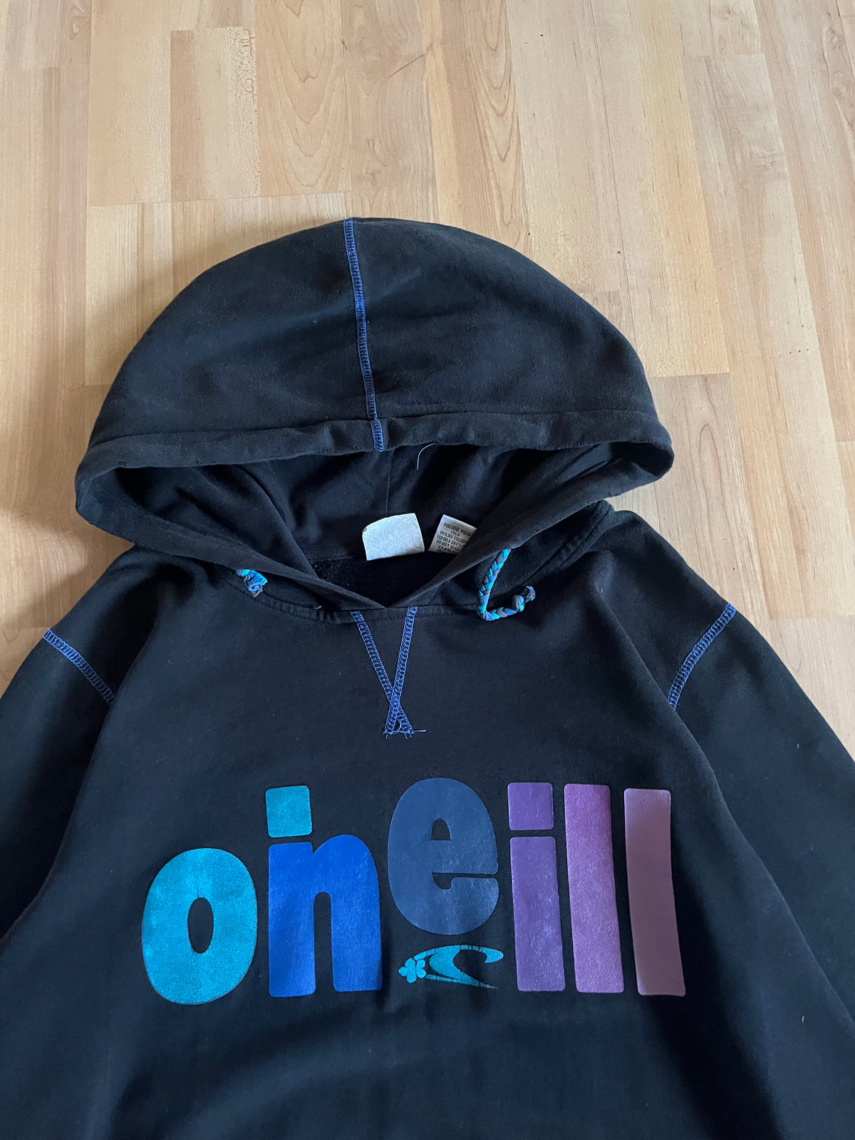 Y2K Black O'Neill Palm Tree Back Graphic Surf Hoodie (M)