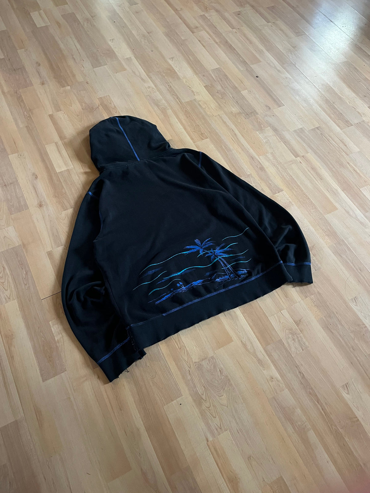 Y2K Black O'Neill Palm Tree Back Graphic Surf Hoodie (M)