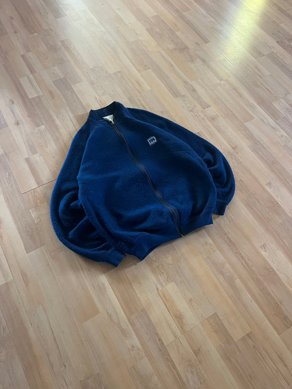 80s Navy Helly Hansen Sherpa Lined Small Logo Zip-Up Fleece Jacket (S)