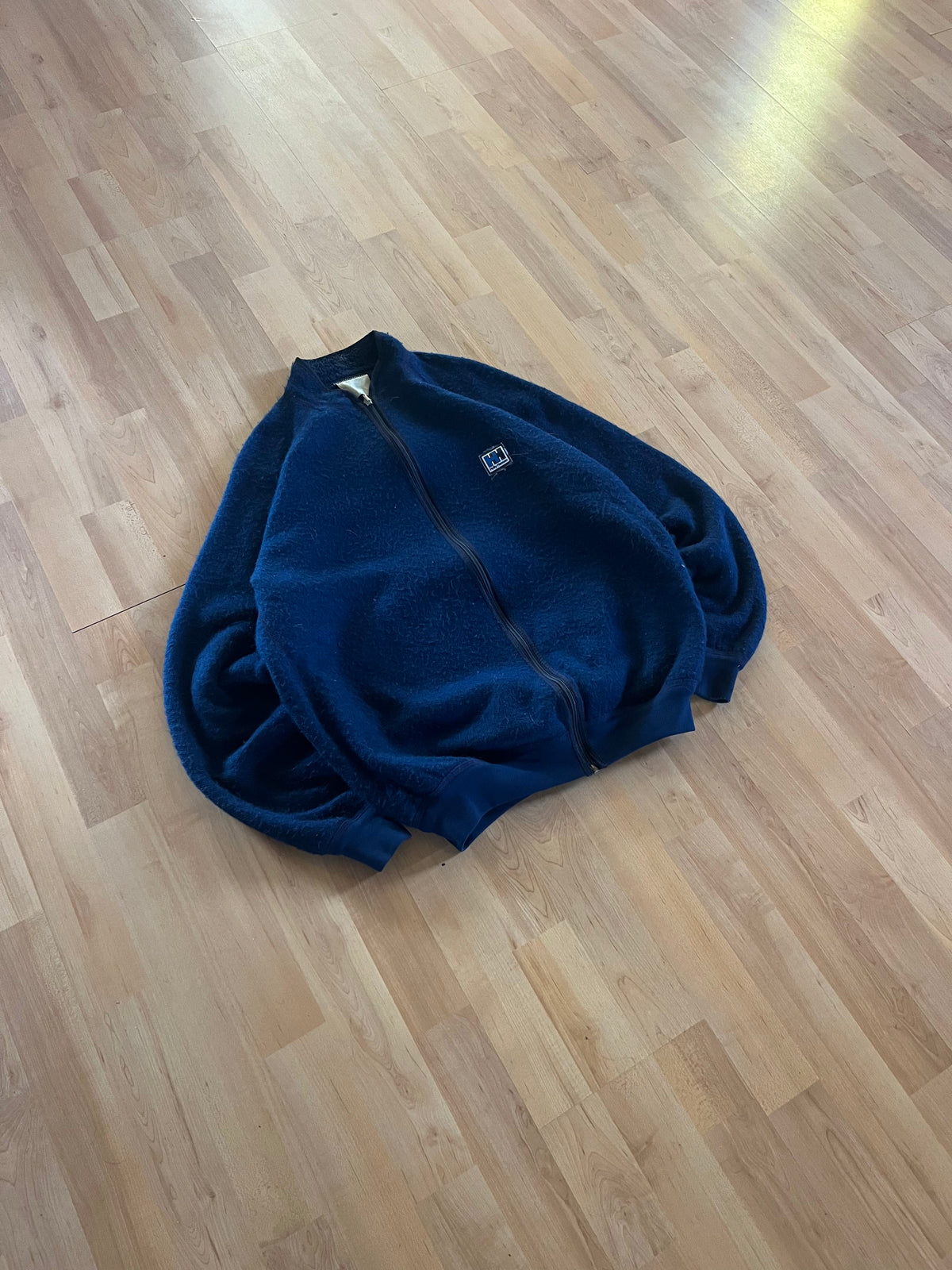 80s Navy Helly Hansen Sherpa Lined Small Logo Zip-Up Fleece Jacket (S)