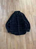 00s Black & Grey Harley Davidson Plaid Button Up Fleece (L)