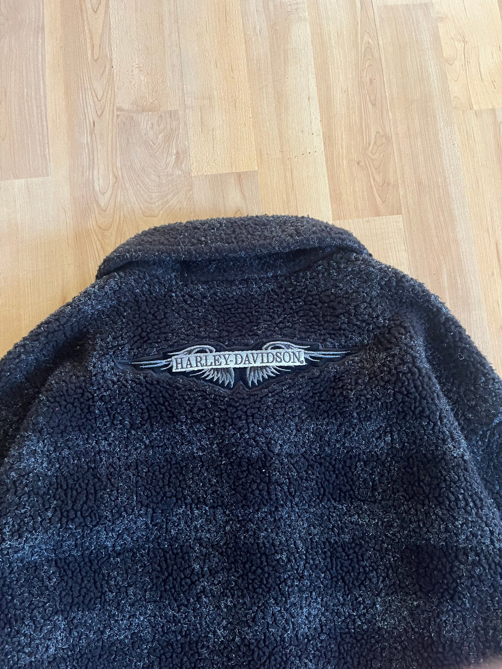 00s Black & Grey Harley Davidson Plaid Button Up Fleece (L)
