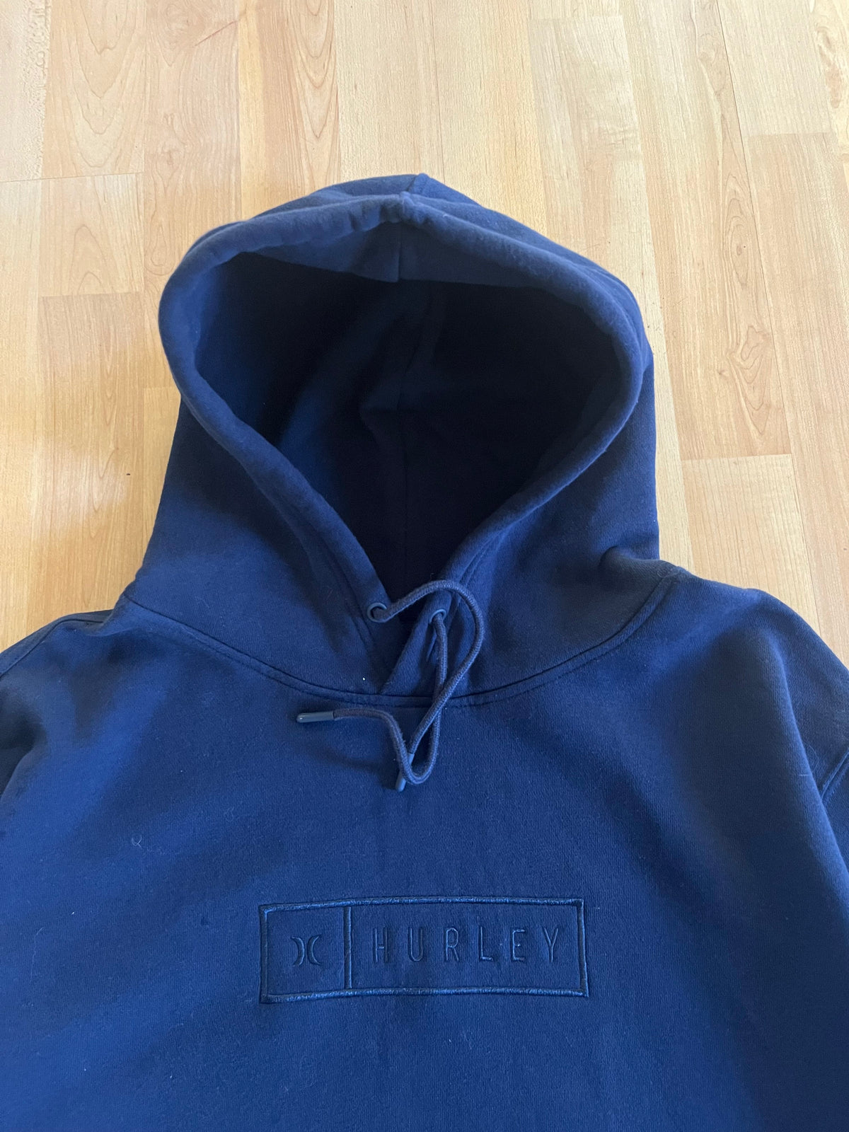 Y2K Navy Skatewear Heavyweight Boxy Hurley Box Logo Hoodie (XXL)