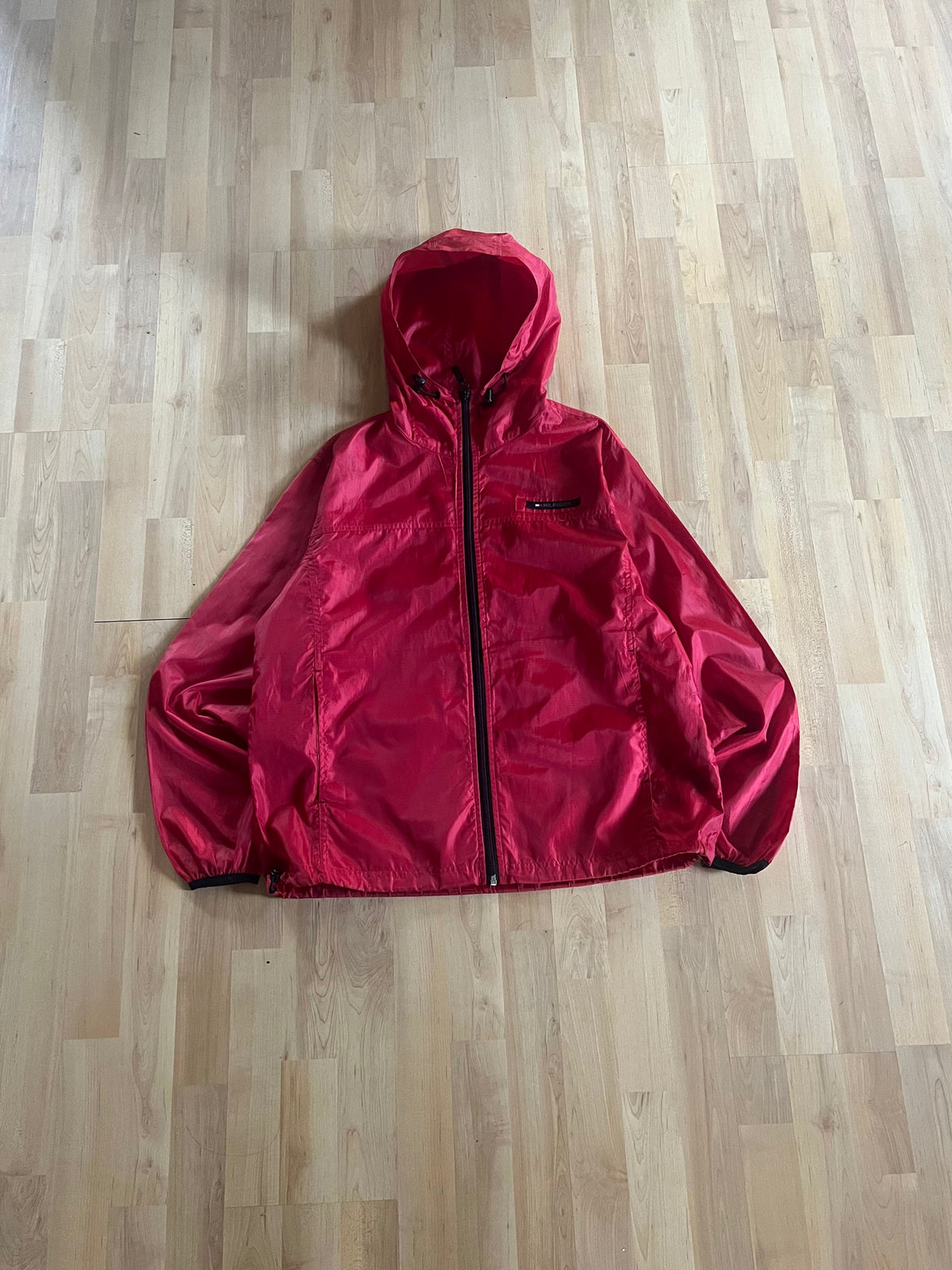 00s Red Tommy Hilfiger Nylon Zip-Up Shell Jacket (L)