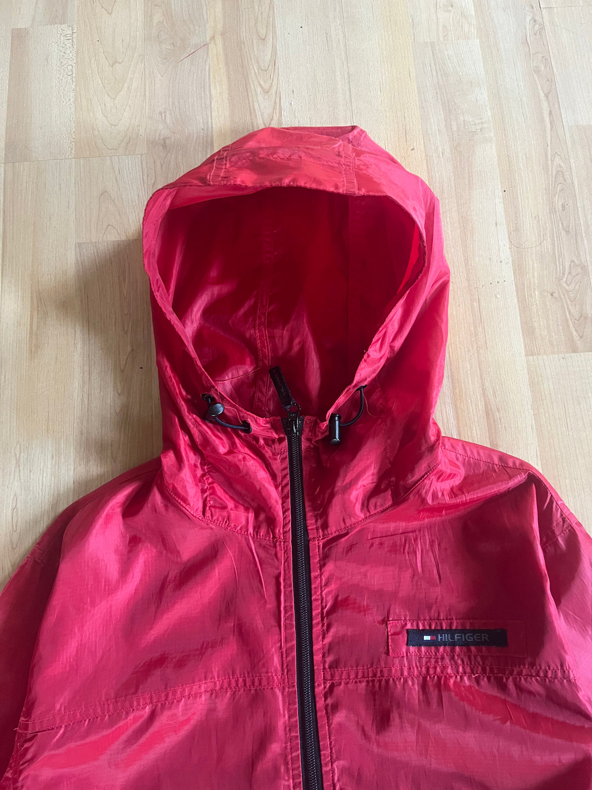 00s Red Tommy Hilfiger Nylon Zip-Up Shell Jacket (L)