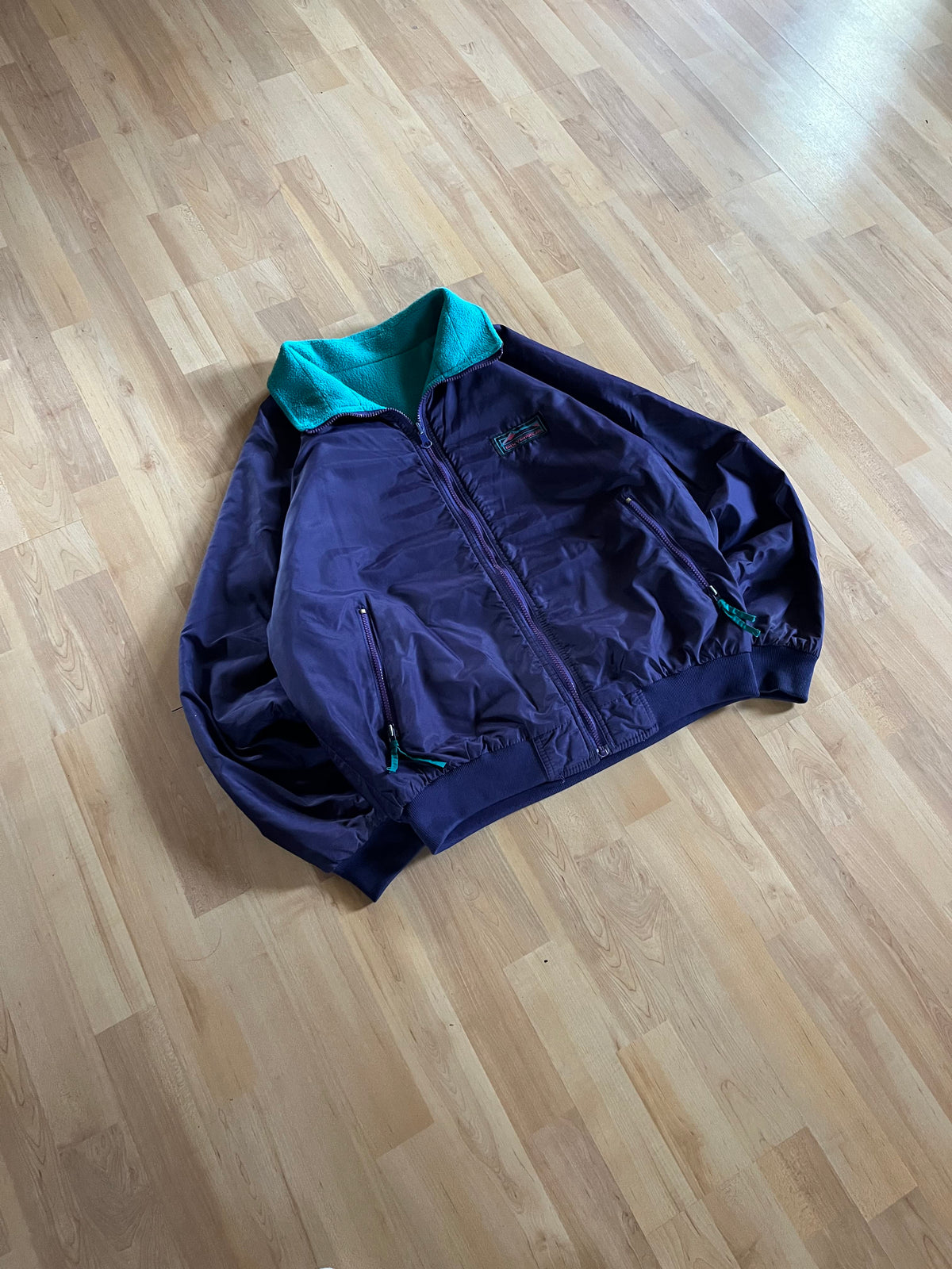 90s  Purple & Teal Misty Mountain Zip Up Sherpa Lined Jacket ()