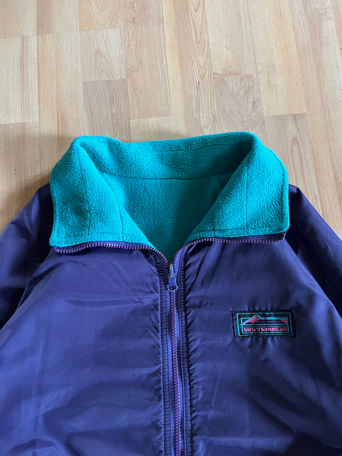90s  Purple & Teal Misty Mountain Zip Up Sherpa Lined Jacket ()