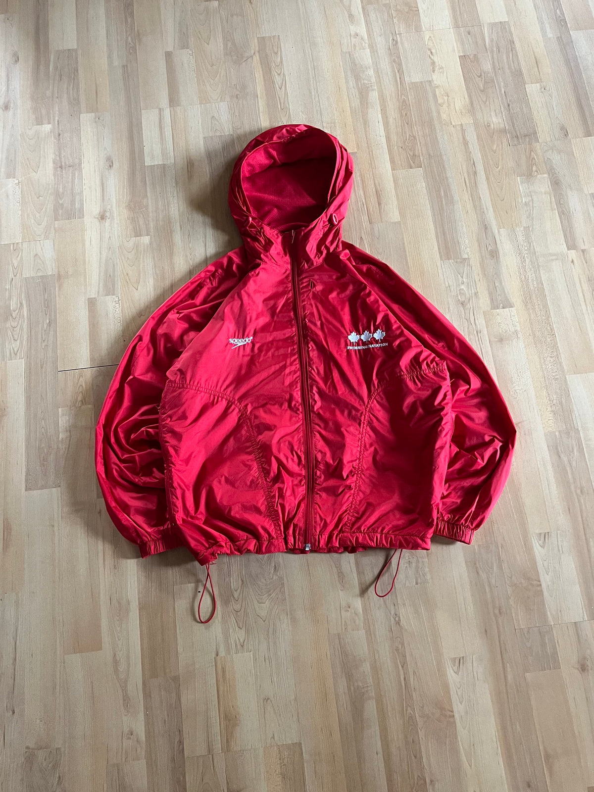 00s Red Speedo Team Canada Swimming Mesh-Lined Hood Windbreaker Jacket (M)