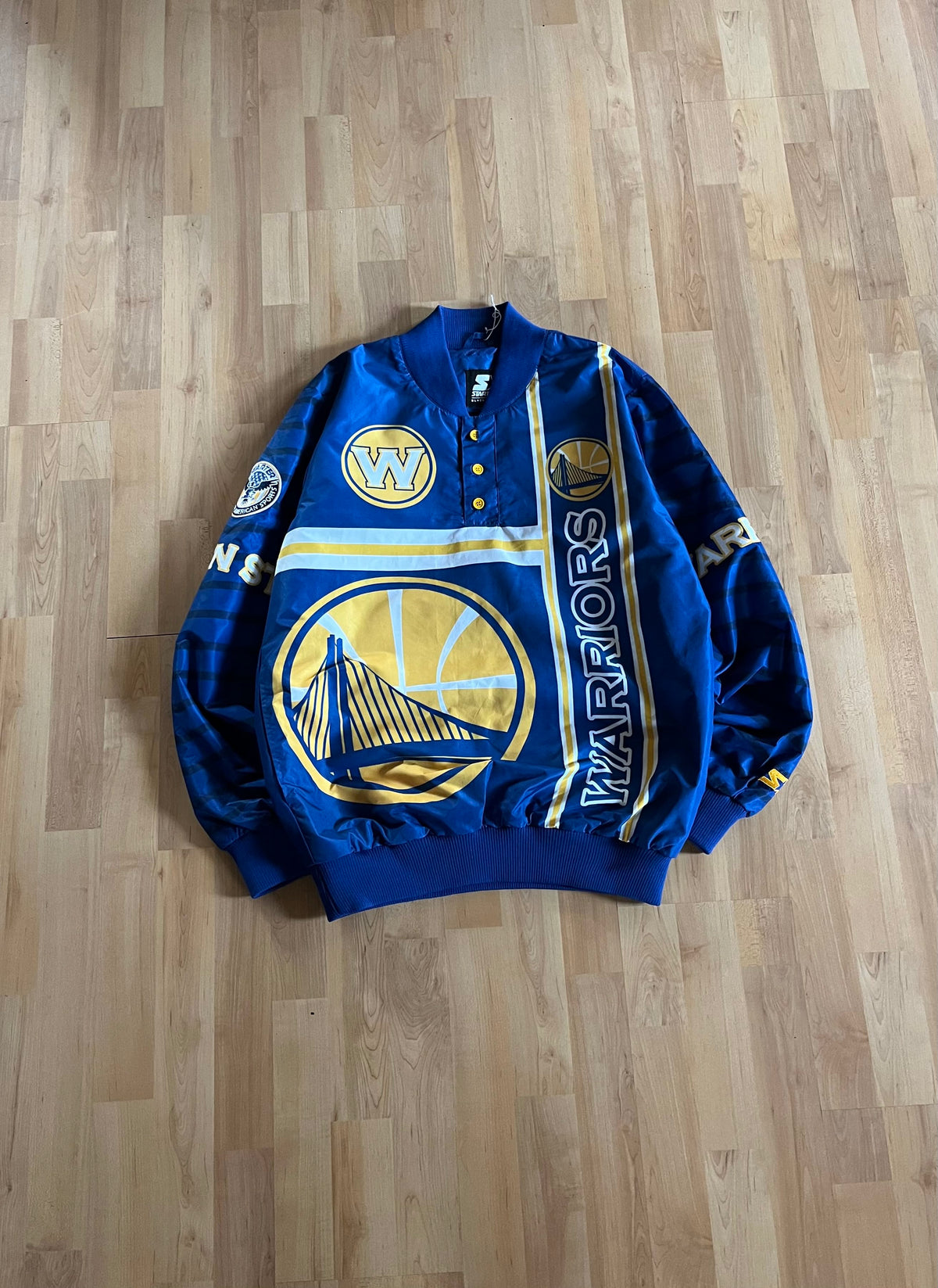 00s Golden State Warriors Retro Starter Graphic Button-Up Nylon Jacket (L)