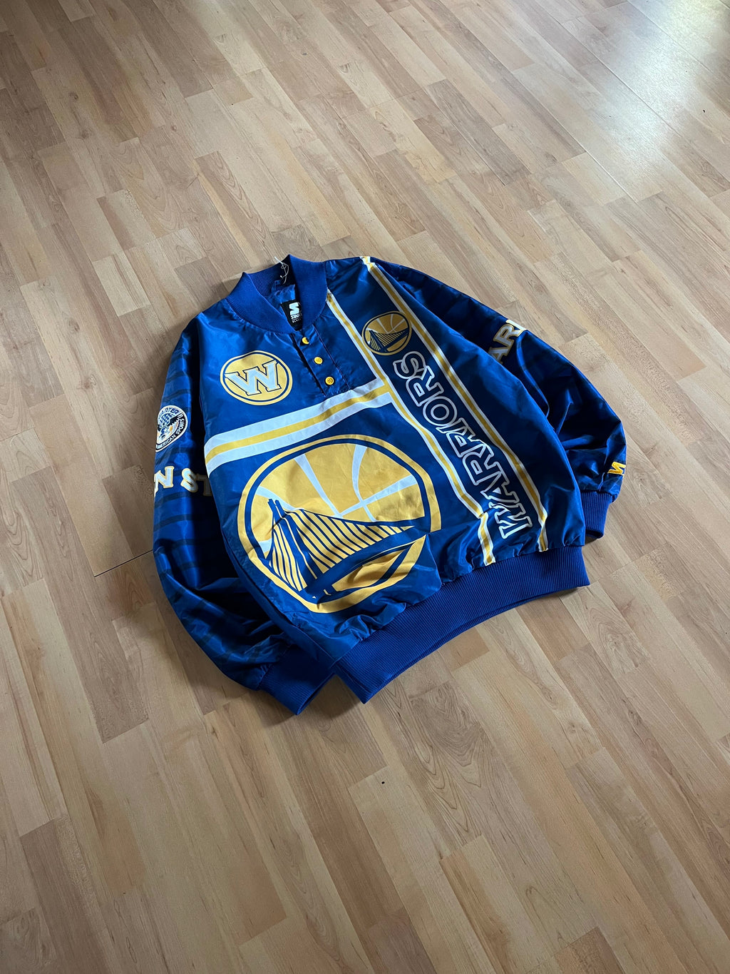 00s Golden State Warriors Retro Starter Graphic Button-Up Nylon Jacket (L)